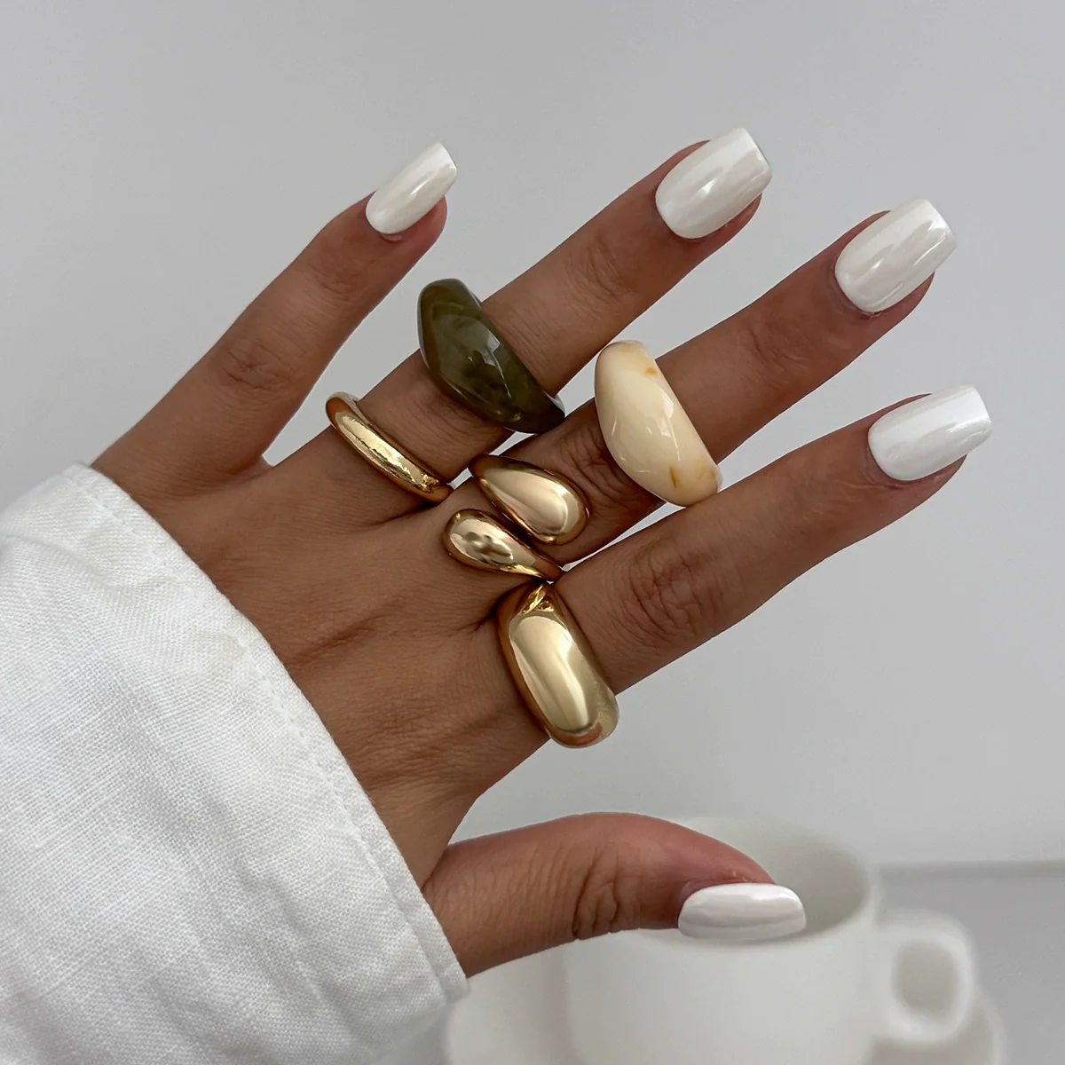 Jewelry Alloy Resin Geometric Water Drop Hug Ring Electroplating Minimalist Style - Image 7