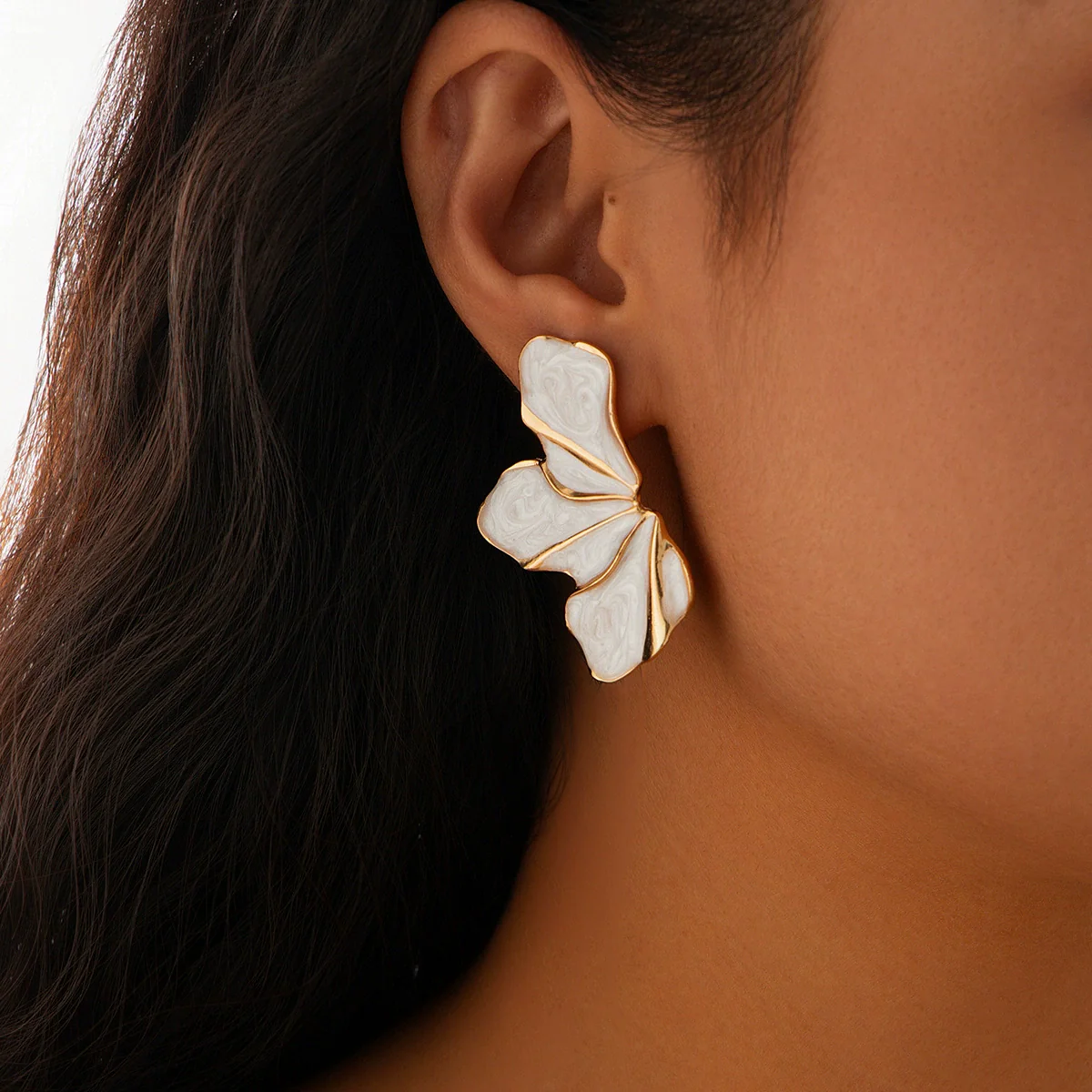 Jewelry Alloy Sweet Gradient Oil Drop Flower Electroplating Irregular Earrings - Image 6