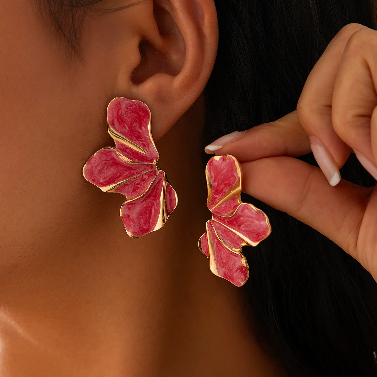 Jewelry Alloy Sweet Gradient Oil Drop Flower Electroplating Irregular Earrings - Image 9