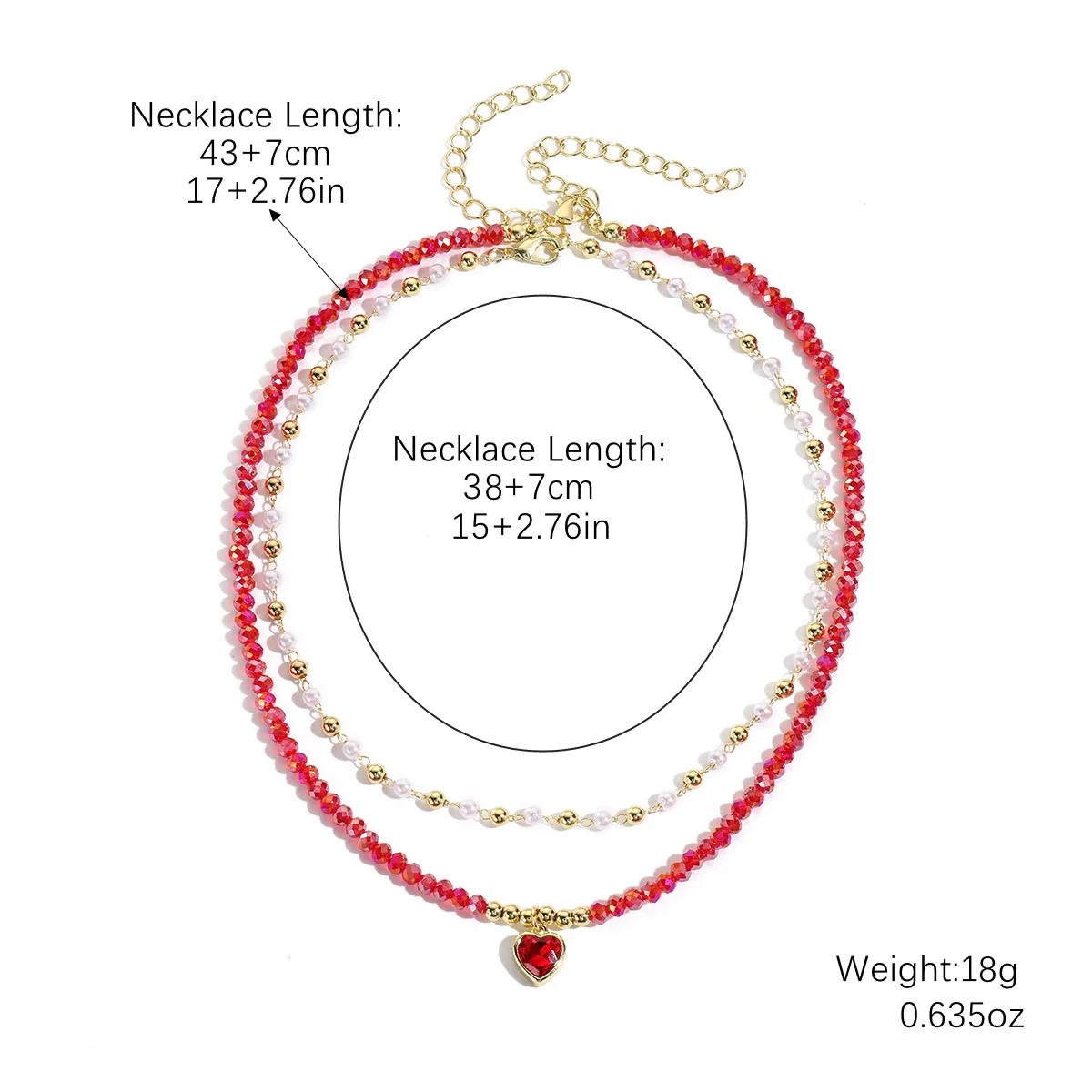 Jewelry Artificial Crystal Beaded Double Layer Necklace With Alloy Pendant Heart Shape Geometric Style Electroplating - Image 6
