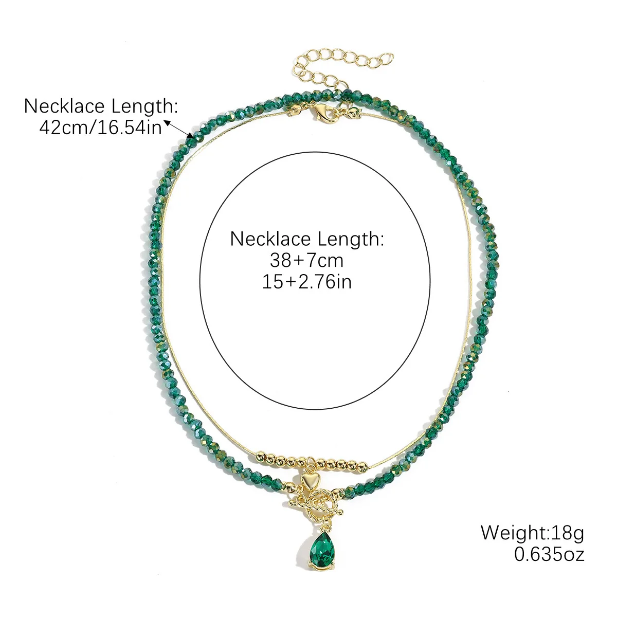 Jewelry Artificial Crystal Beaded Double Layer Necklace With Alloy Pendant Heart Shape Geometric Style Electroplating - Image 7
