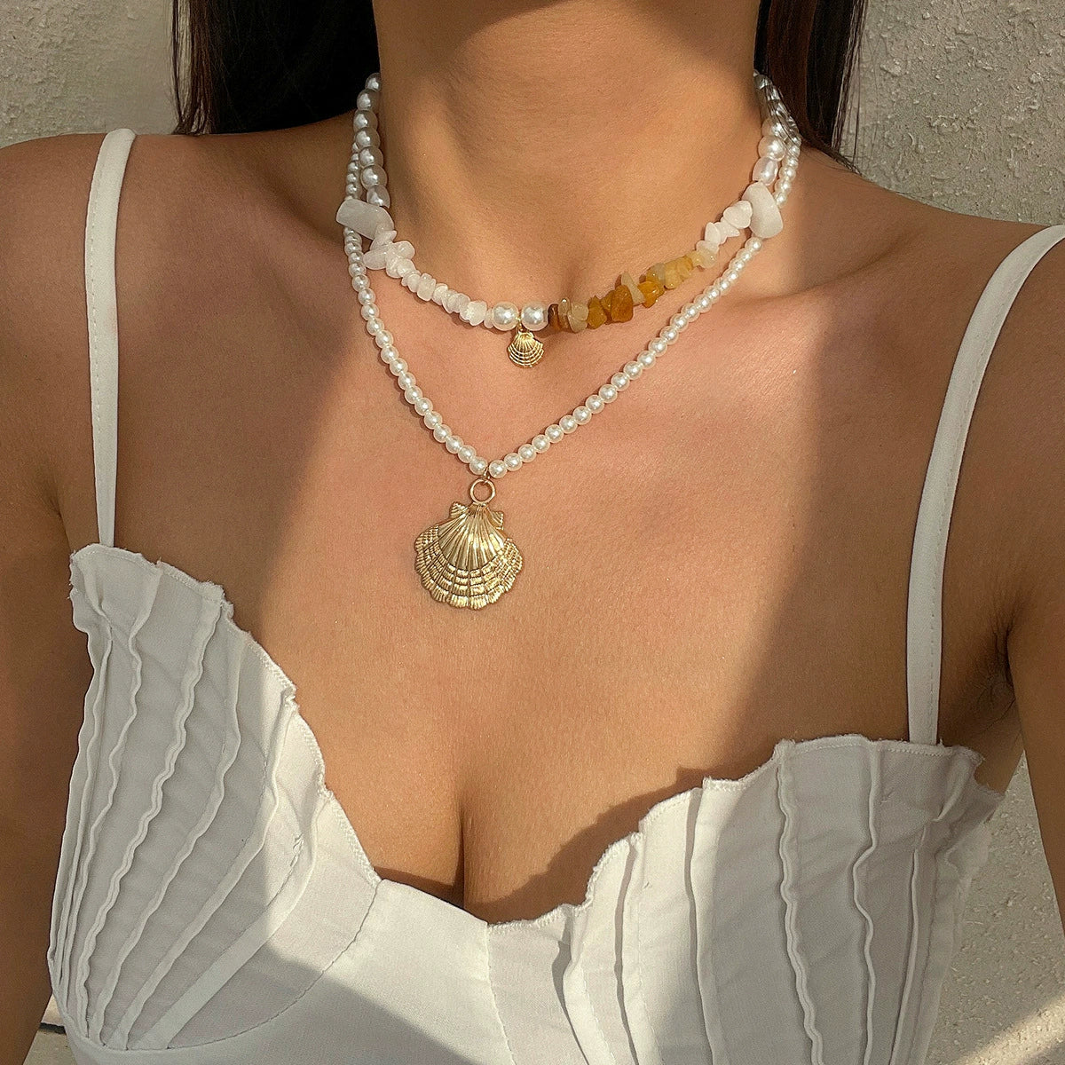 Jewelry Beaded Shell Ocean Style Baroque Imitation Pearl Handmade Necklace - Image 2