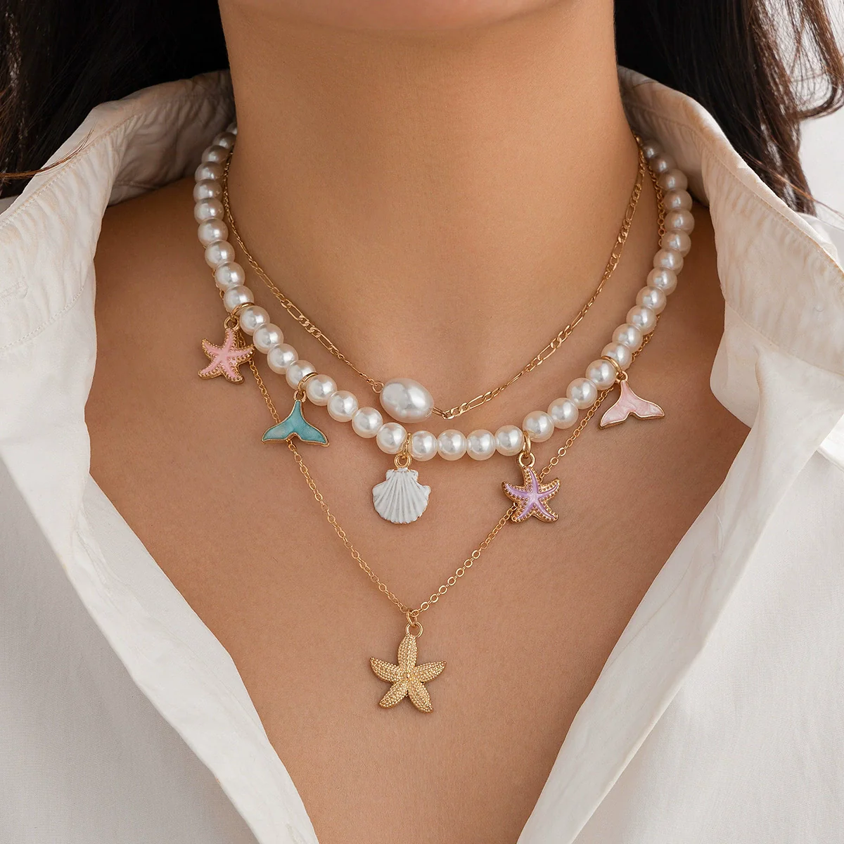 Jewelry Beaded Shell Ocean Style Baroque Imitation Pearl Handmade Necklace - Image 3