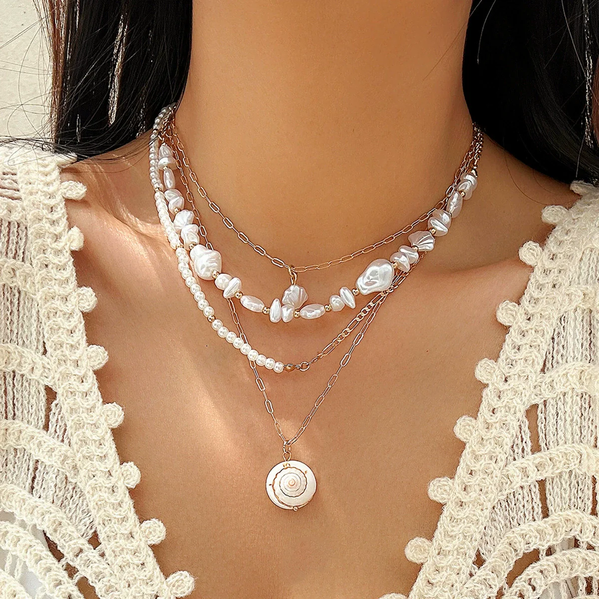 Jewelry Beaded Shell Ocean Style Baroque Imitation Pearl Handmade Necklace - Image 4