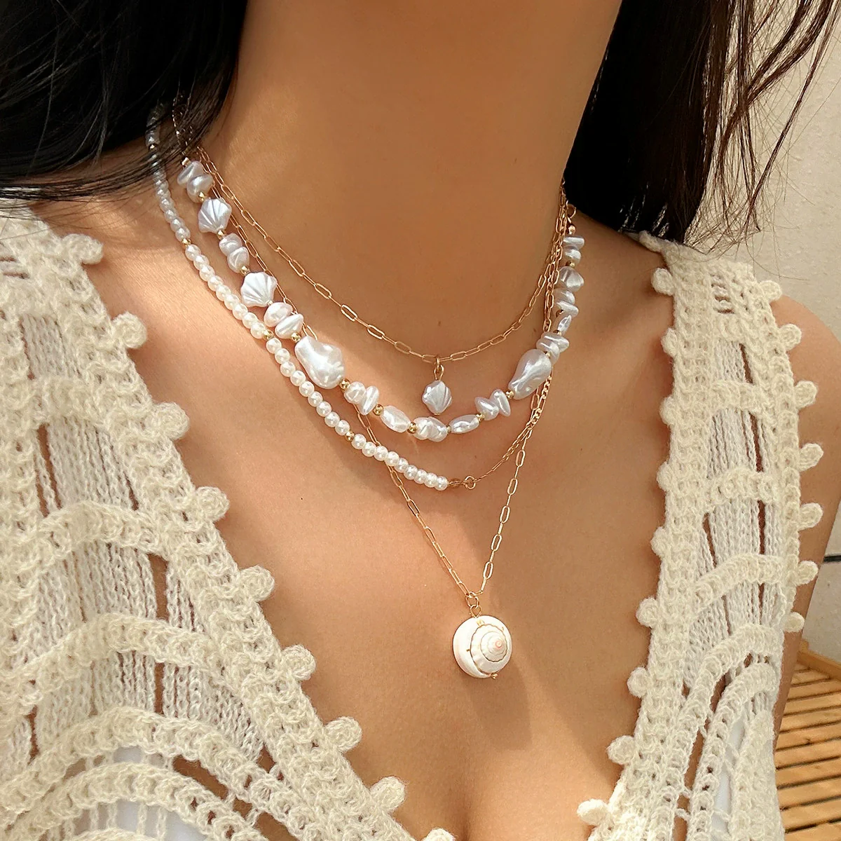 Jewelry Beaded Shell Ocean Style Baroque Imitation Pearl Handmade Necklace - Image 6