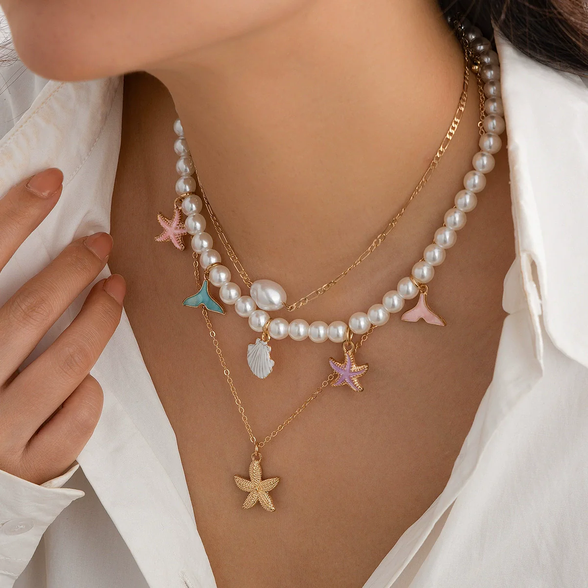 Jewelry Beaded Shell Ocean Style Baroque Imitation Pearl Handmade Necklace - Image 8