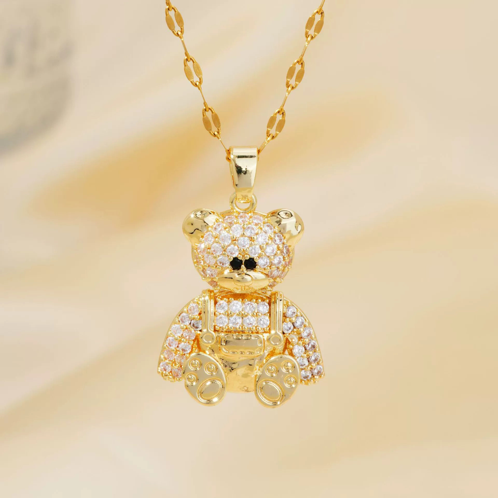 Jewelry Bear Pendant Copper Inlaid Zirconium Electroplating Necklace Animal Style - Image 3