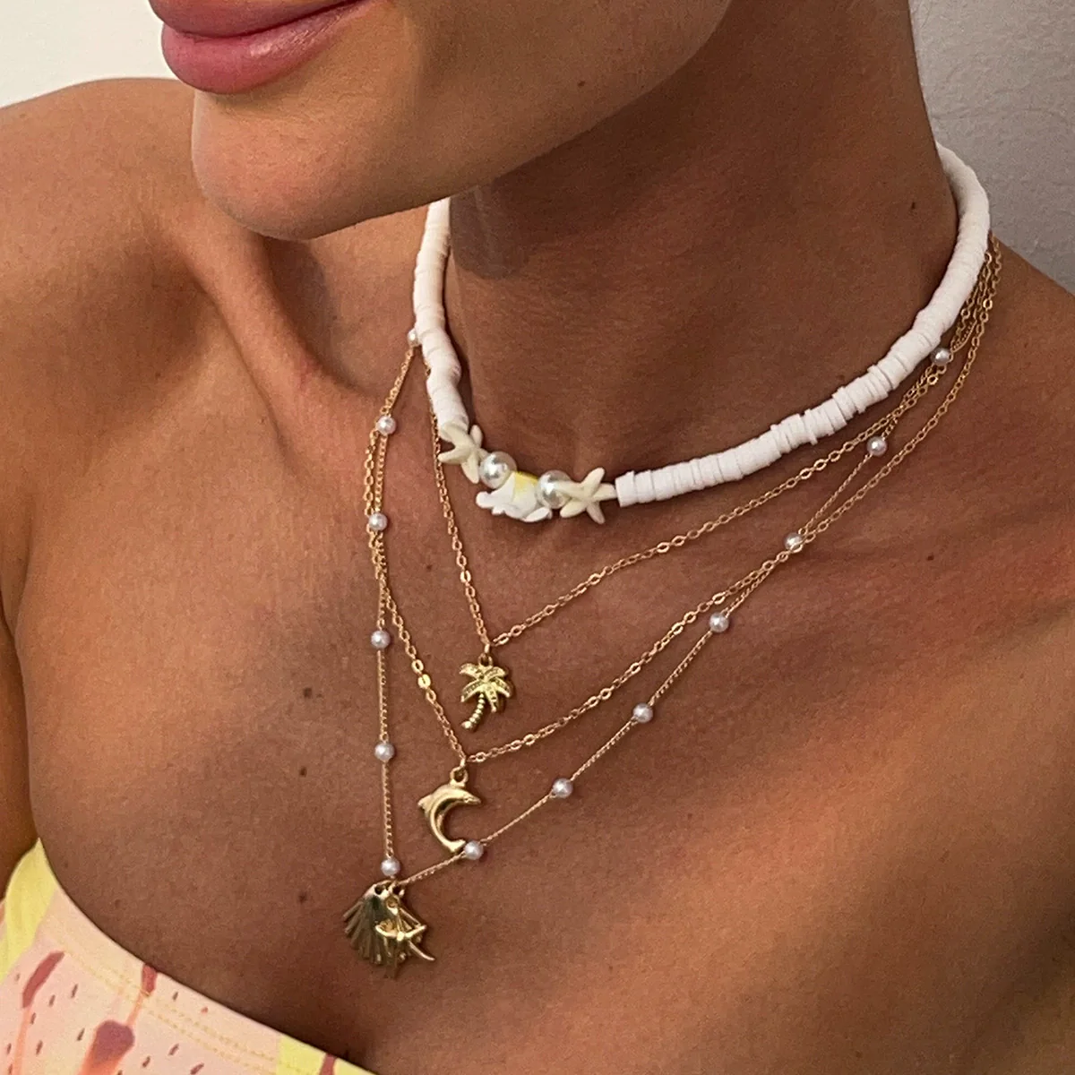 Jewelry Bohemian Colored Soft Pottery Beaded Alloy Clavicle Chain With Flower Shape And Electroplating - Image 7