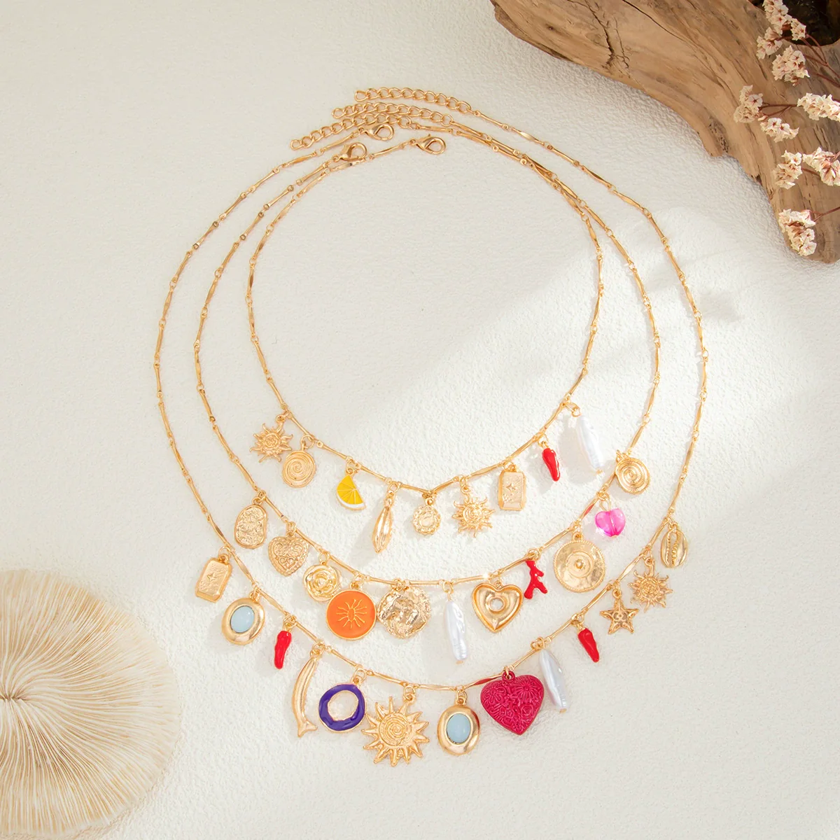 Jewelry Bohemian Metal Iron Chain Alloy Imitation Pearl Acrylic Turquoise Animal Zodiac Heart Multilayer Necklace Electroplating - Image 4
