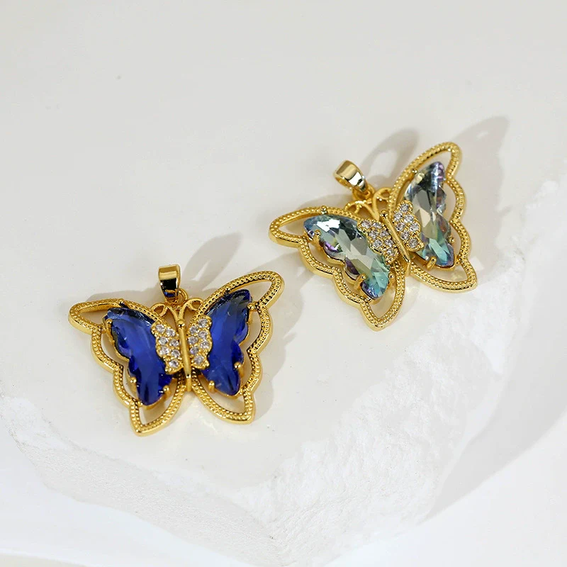 Jewelry Butterfly Pendant And Earrings Copper 18K Goldplated Insect Animal Zodiac Cartoon Style - Image 3