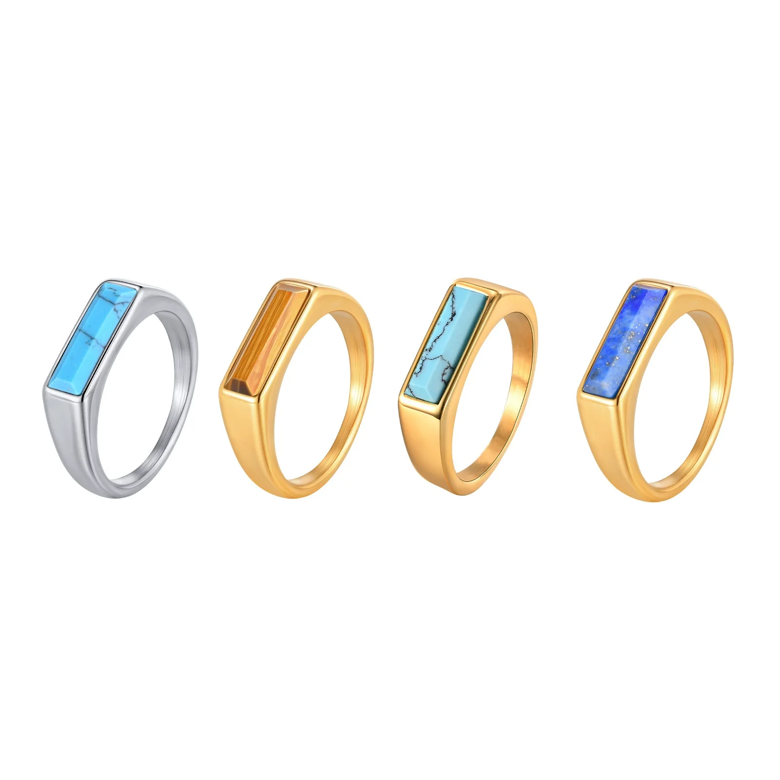Jewelry Casting Stainless Steel Turquoise Tiger Eye Stone Ring Men's Accessories - Image 5