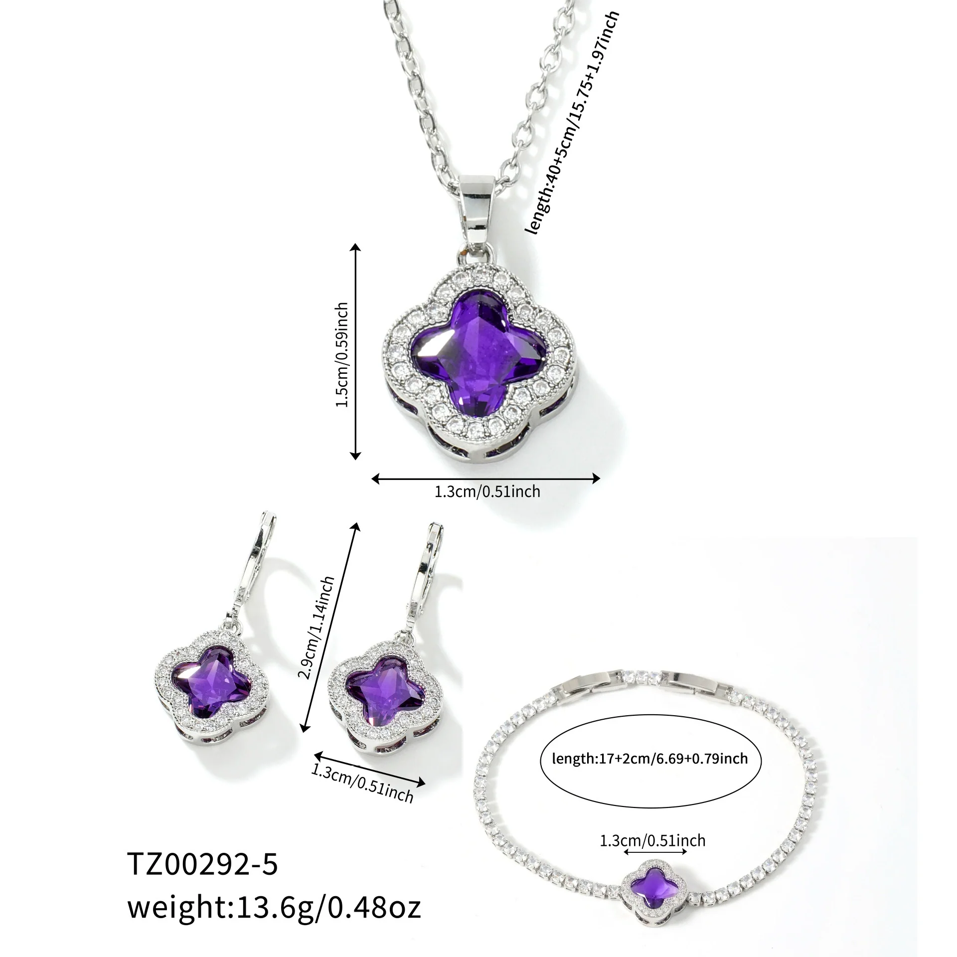 Jewelry Clover Pendant Copper Electroplating Unisex Earrings Necklace Bracelet Set - Image 10