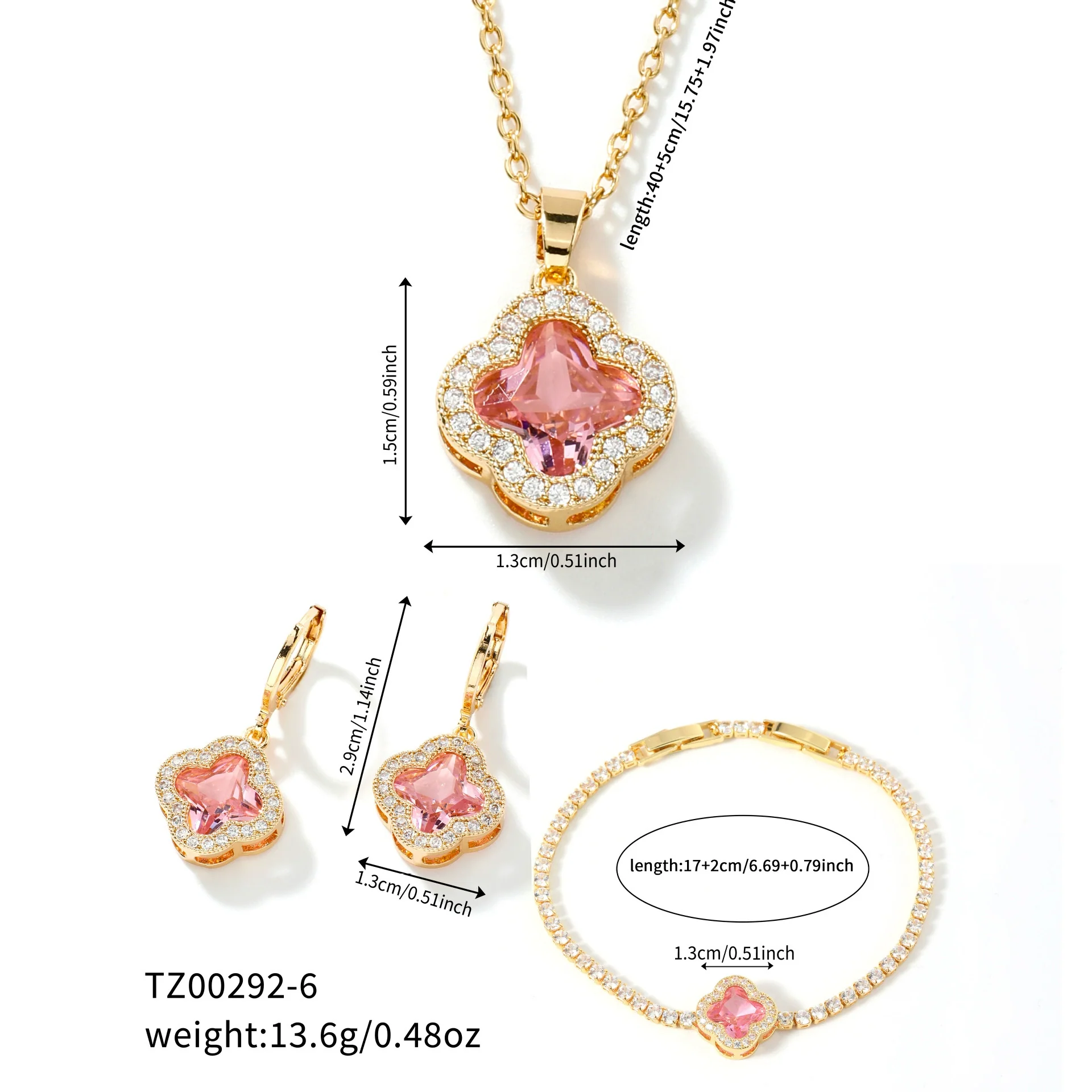 Jewelry Clover Pendant Copper Electroplating Unisex Earrings Necklace Bracelet Set - Image 11