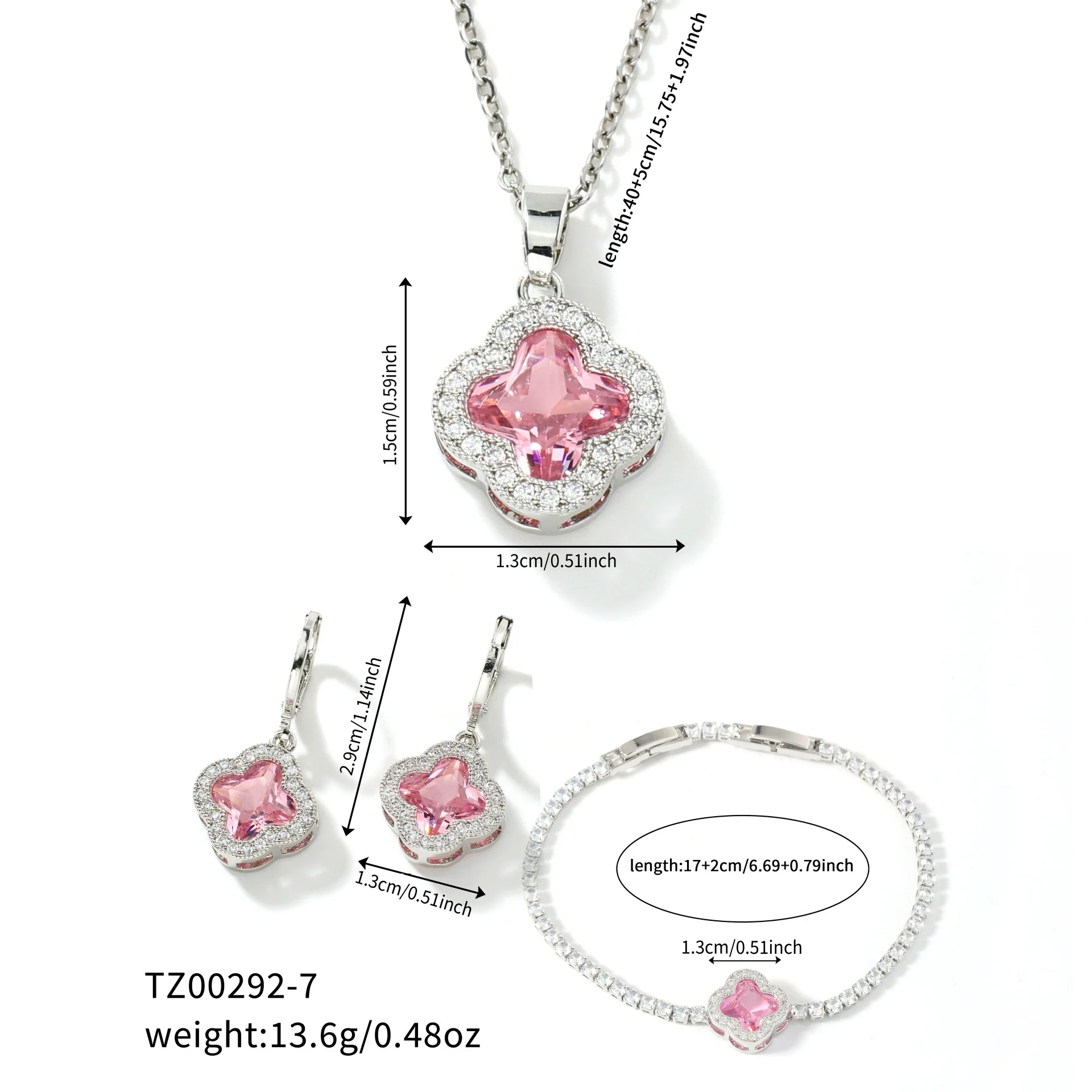 Jewelry Clover Pendant Copper Electroplating Unisex Earrings Necklace Bracelet Set - Image 12