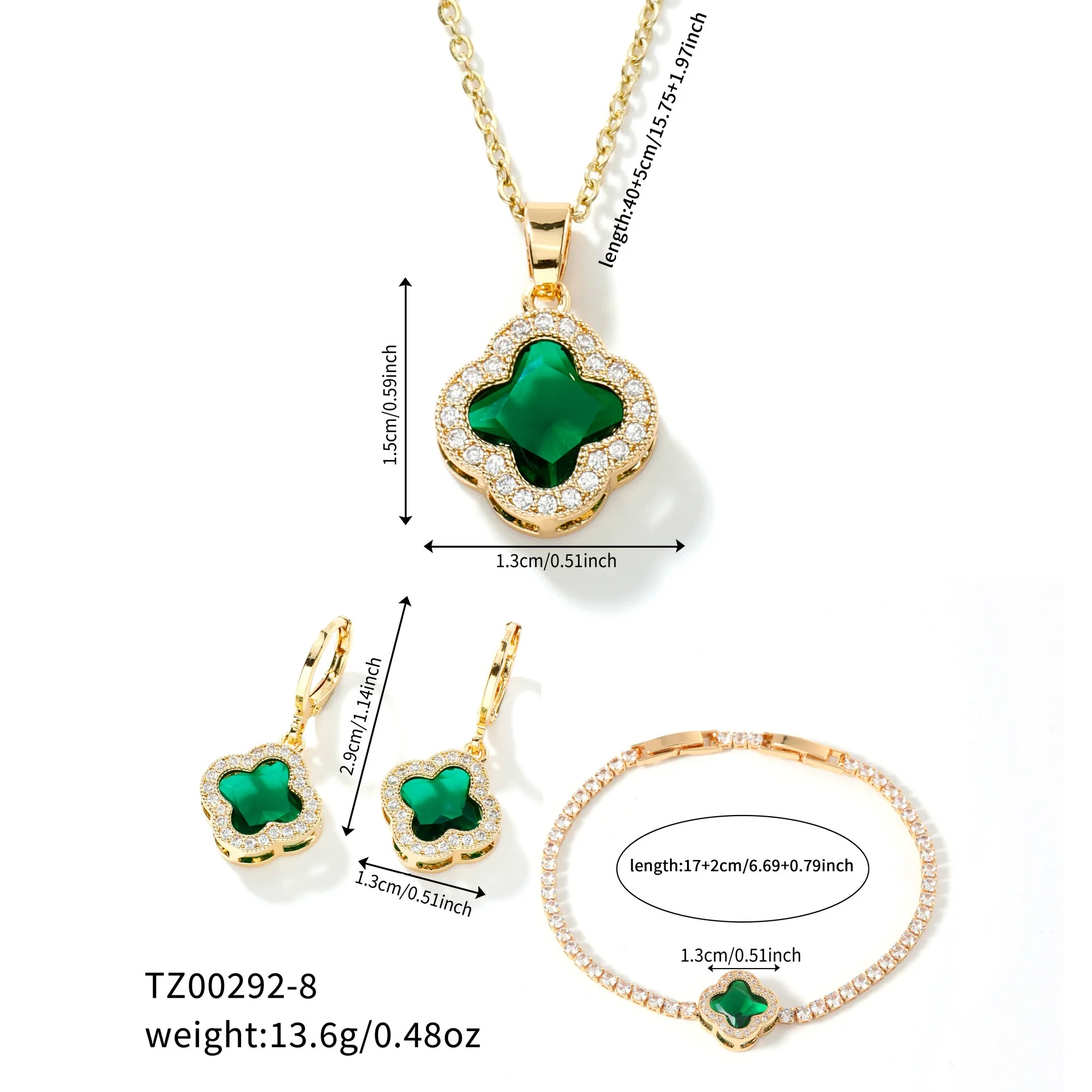 Jewelry Clover Pendant Copper Electroplating Unisex Earrings Necklace Bracelet Set - Image 13