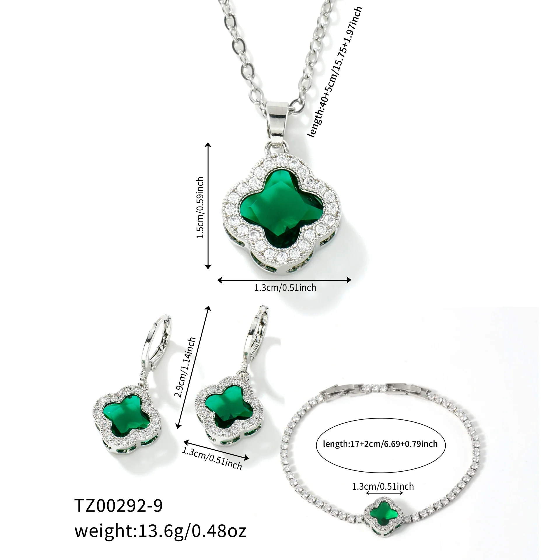 Jewelry Clover Pendant Copper Electroplating Unisex Earrings Necklace Bracelet Set - Image 14