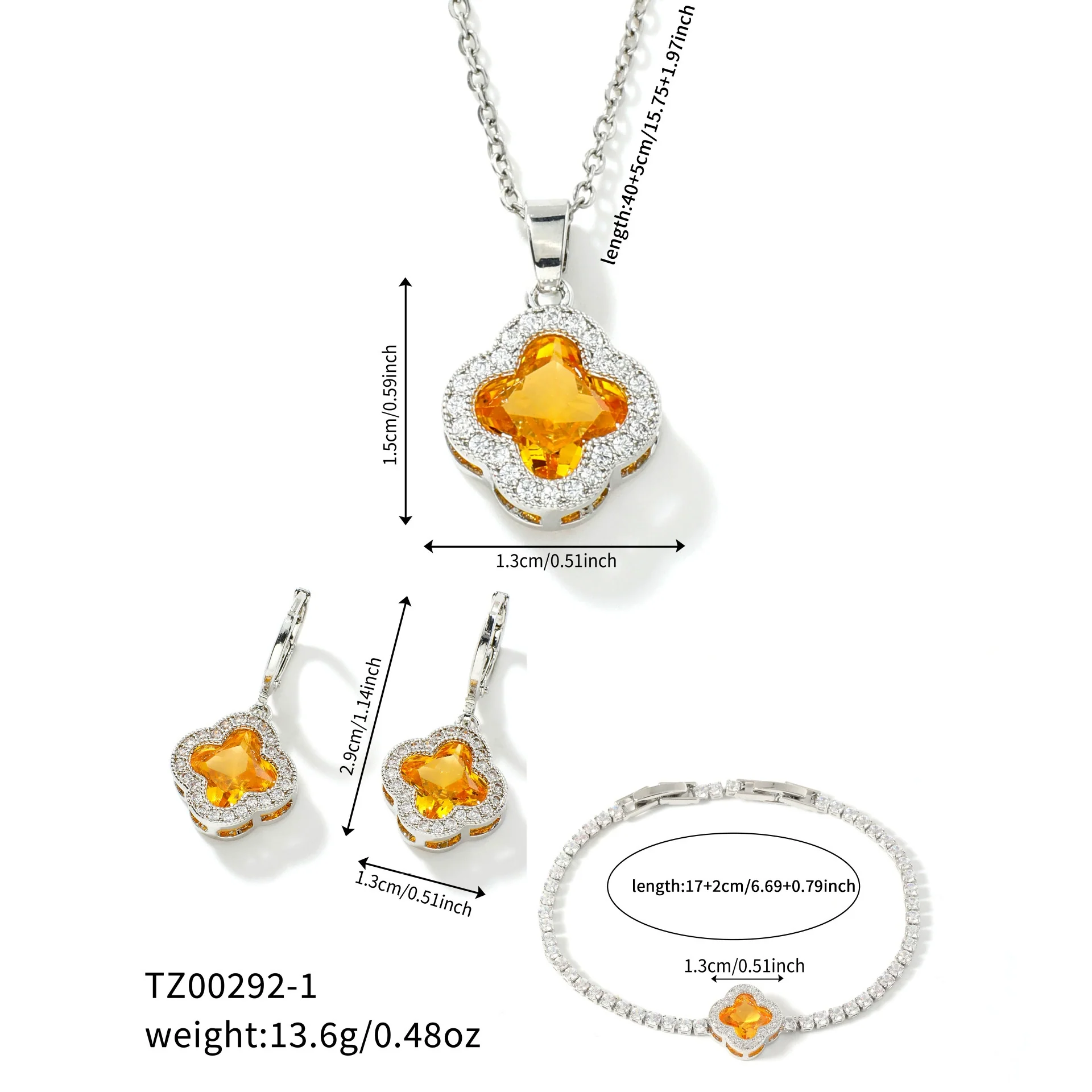Jewelry Clover Pendant Copper Electroplating Unisex Earrings Necklace Bracelet Set - Image 6