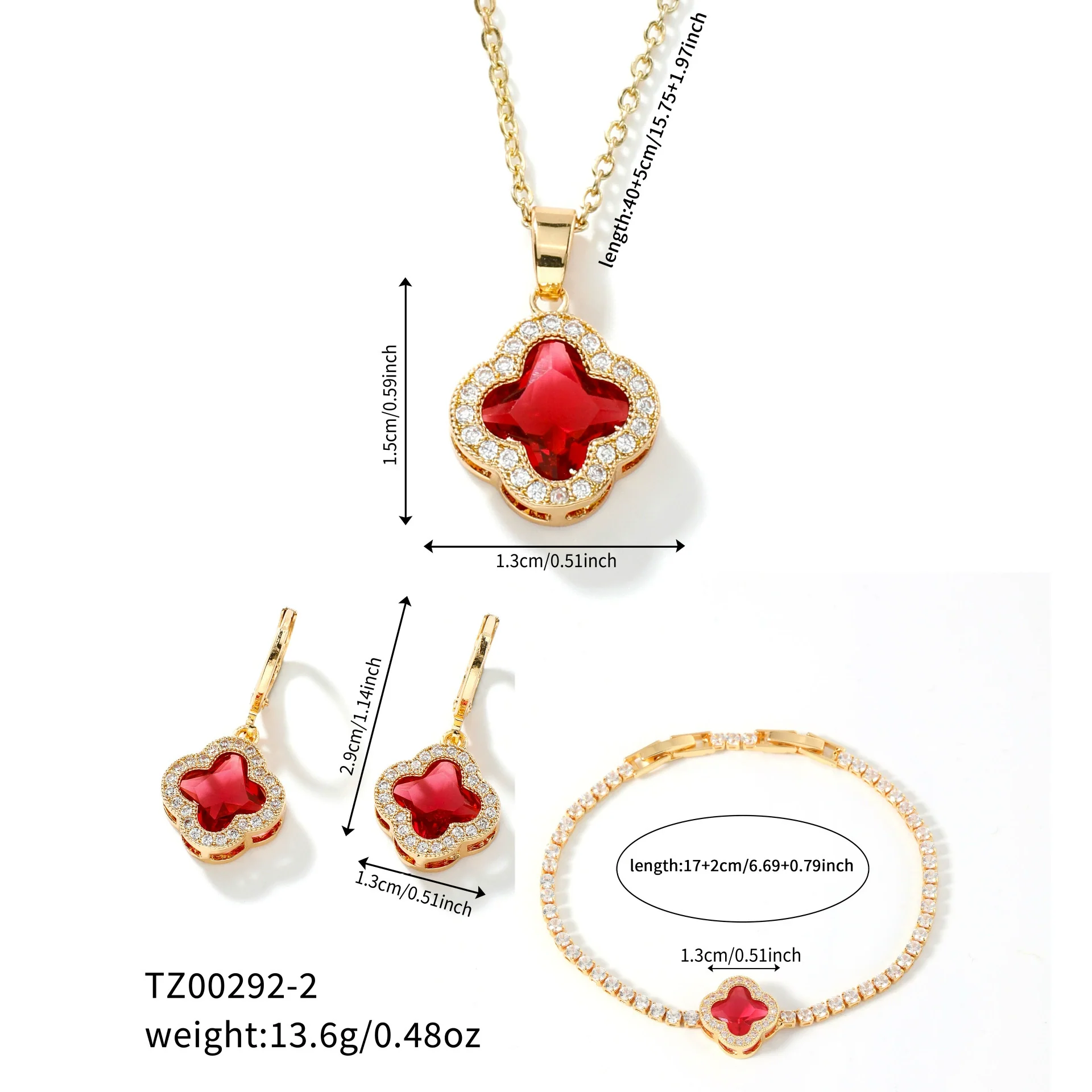 Jewelry Clover Pendant Copper Electroplating Unisex Earrings Necklace Bracelet Set - Image 7