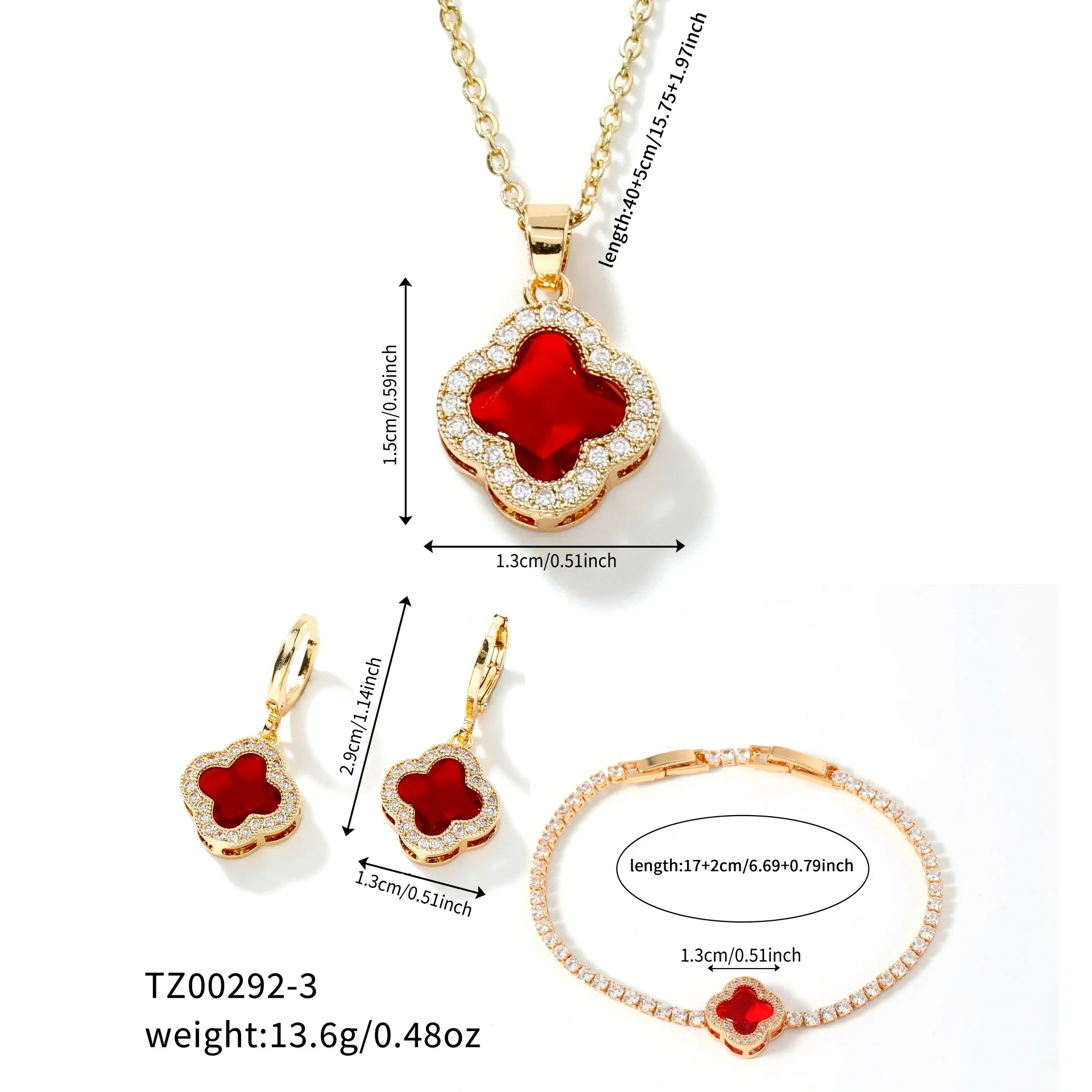 Jewelry Clover Pendant Copper Electroplating Unisex Earrings Necklace Bracelet Set - Image 8