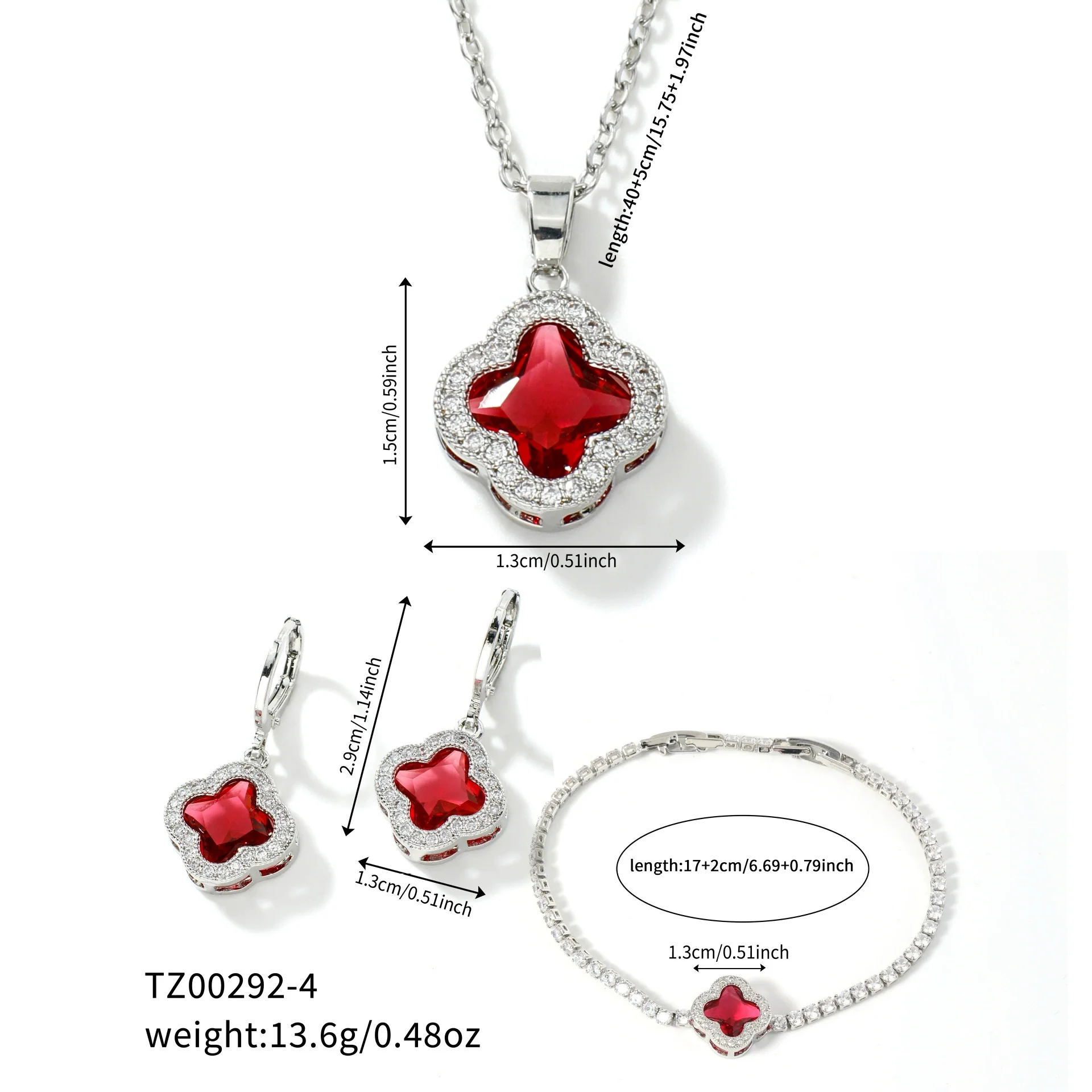 Jewelry Clover Pendant Copper Electroplating Unisex Earrings Necklace Bracelet Set - Image 9