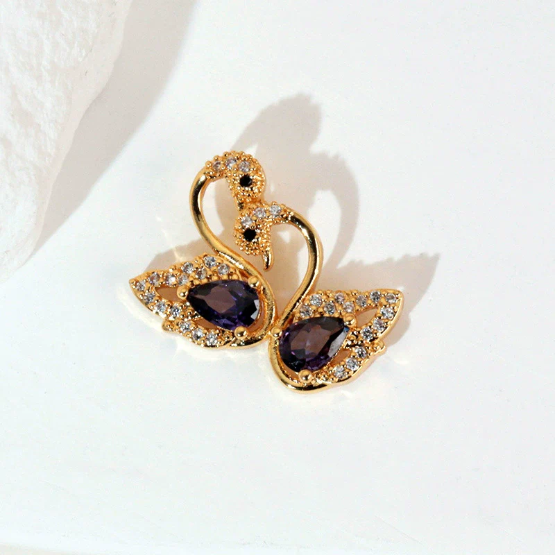 Jewelry Copper Animal Zodiac Fashion Electroplated Black Pink Swan Pendant Clavicle Chain Necklace Single Diamond Earrings - Image 4