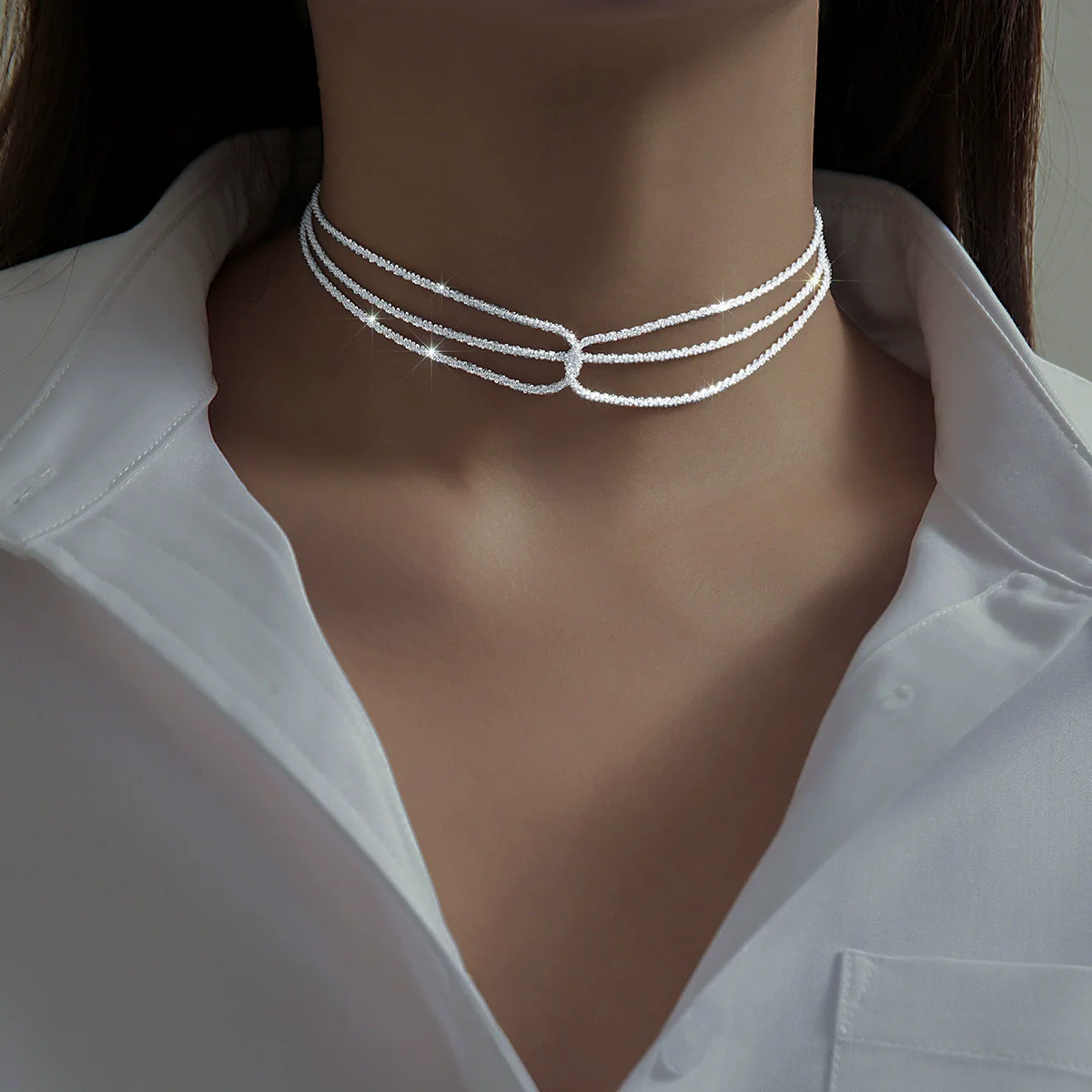 Jewelry Copper Geometric Sparkling Multi Layer Clavicle Necklace For Women Electroplated - Image 2