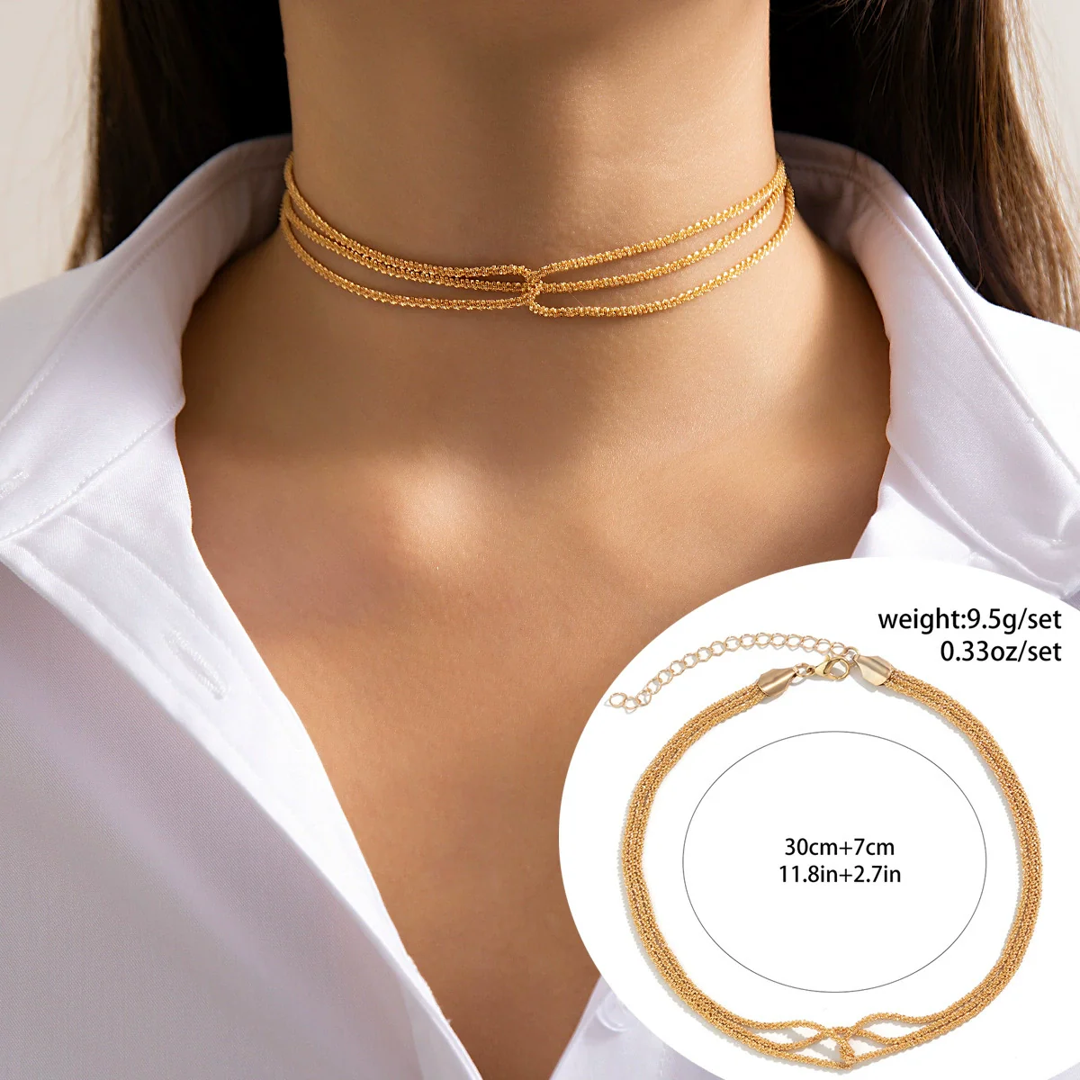 Jewelry Copper Geometric Sparkling Multi Layer Clavicle Necklace For Women Electroplated - Image 6