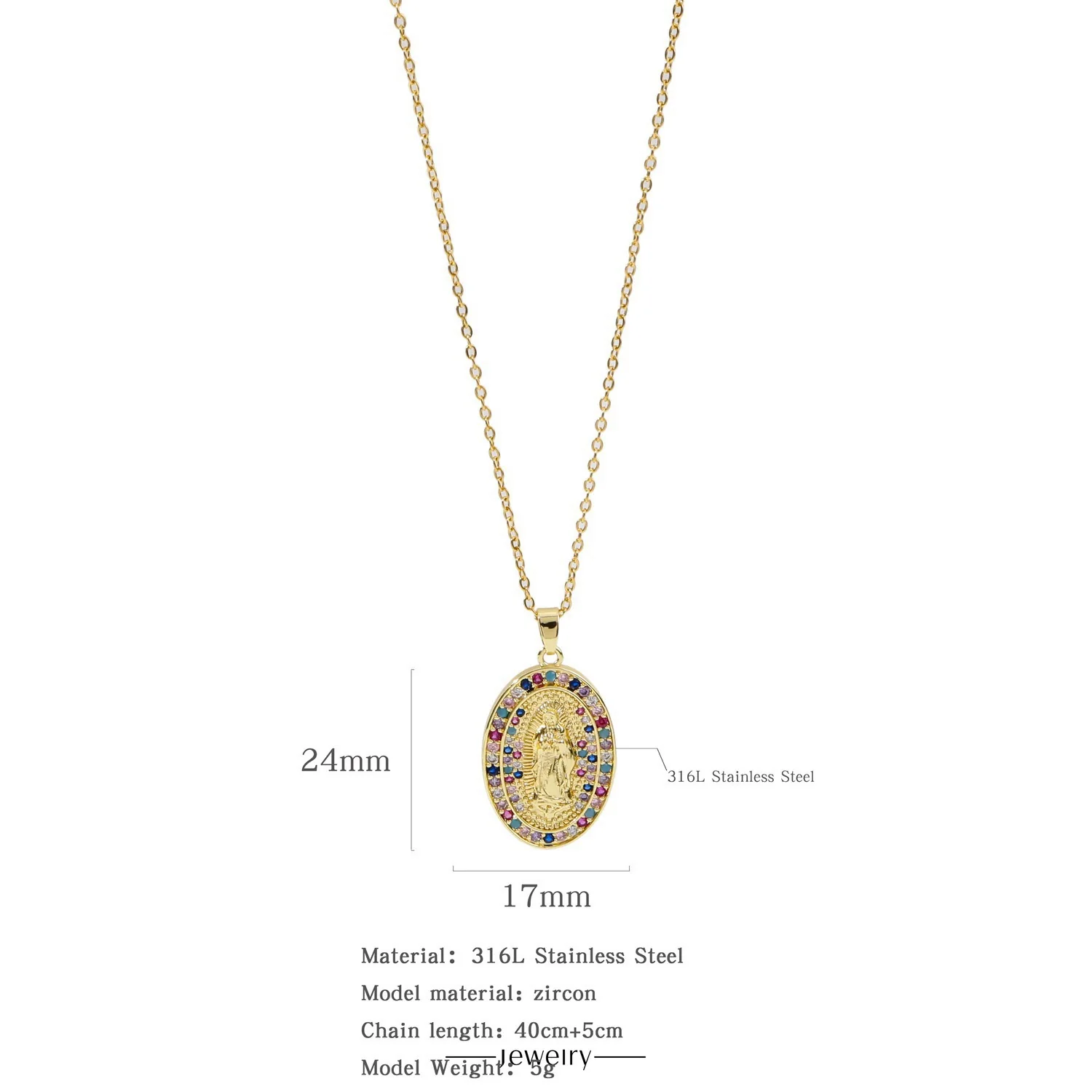 Jewelry Copper Mixed Gem Inlaid Zircon Geometric Electroplating Women's Titanium Steel Ochain Clavicle Necklace - Image 6