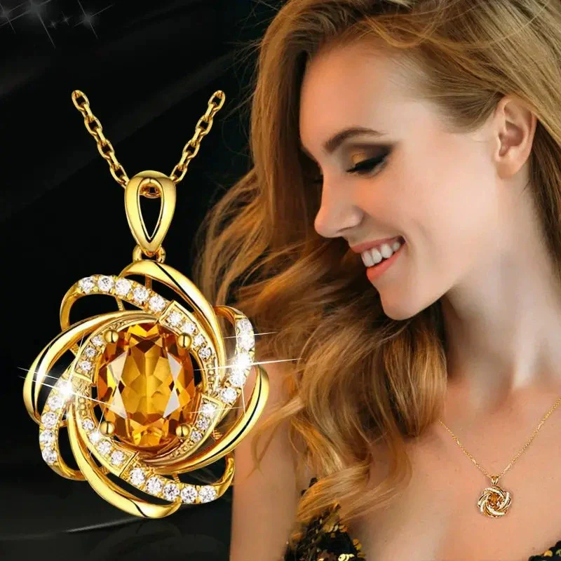 Jewelry Copper Mixed Gem Inlay Geometric Retro Flower Pendant Ochain Necklace - Image 2