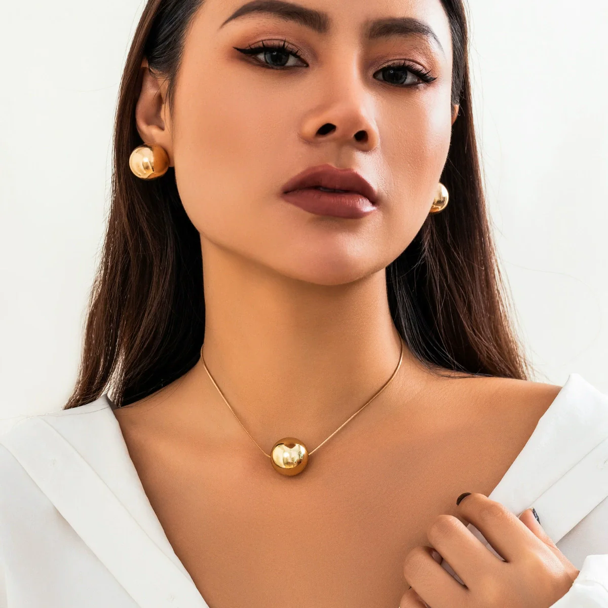 Jewelry Copper Snake Bone Chain Geometric Bead Necklace Women's Punk Style Electroplated - Image 2
