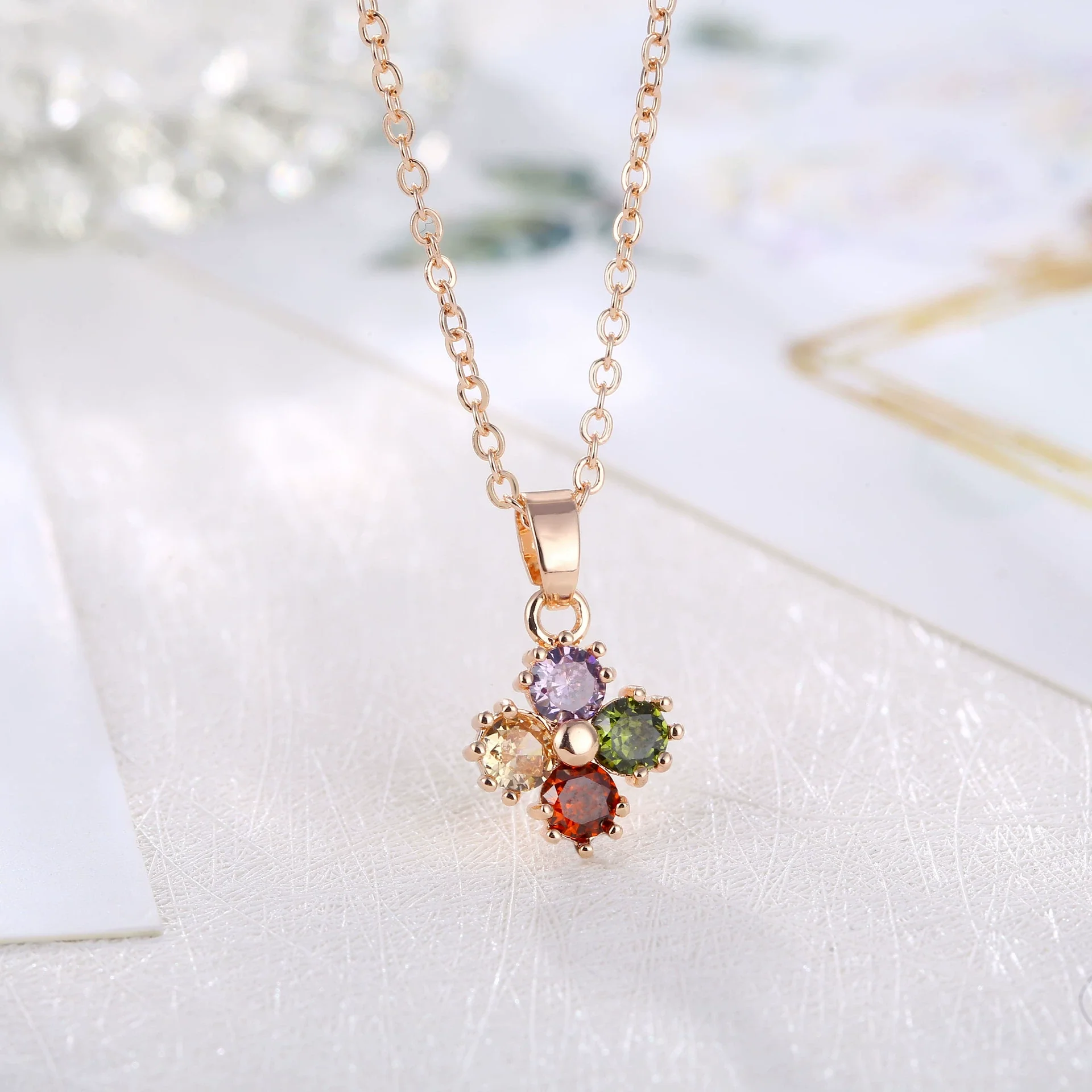 Jewelry Copper Zircon Four Leaf Clover O Chain Necklace For Women - Image 2