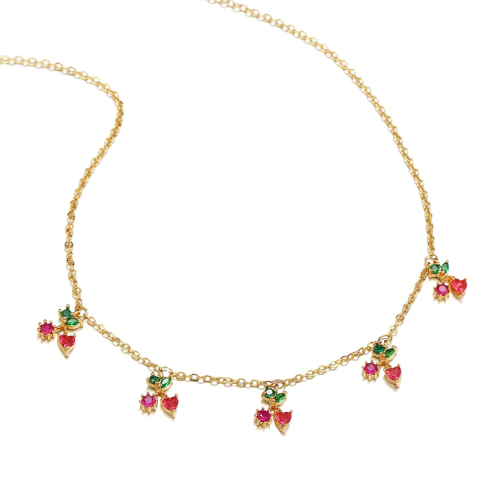 Jewelry Copper Zircon Fruit Pattern Cross Chain Necklace For Women Set With Precious Stones - Image 18