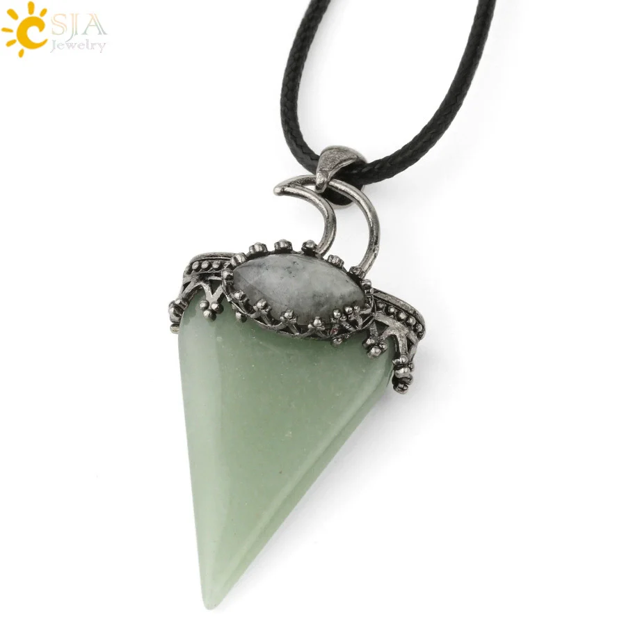 Jewelry Crystal Natural Stone Minimalist Geometric Tapered Pointed Bronze Plated Pendant Necklace With Leather Rope - Image 12
