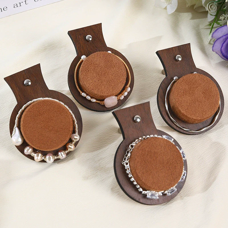Jewelry Display Plate Geometric Wood Velvet Splicing Highend Storage Props - Image 2
