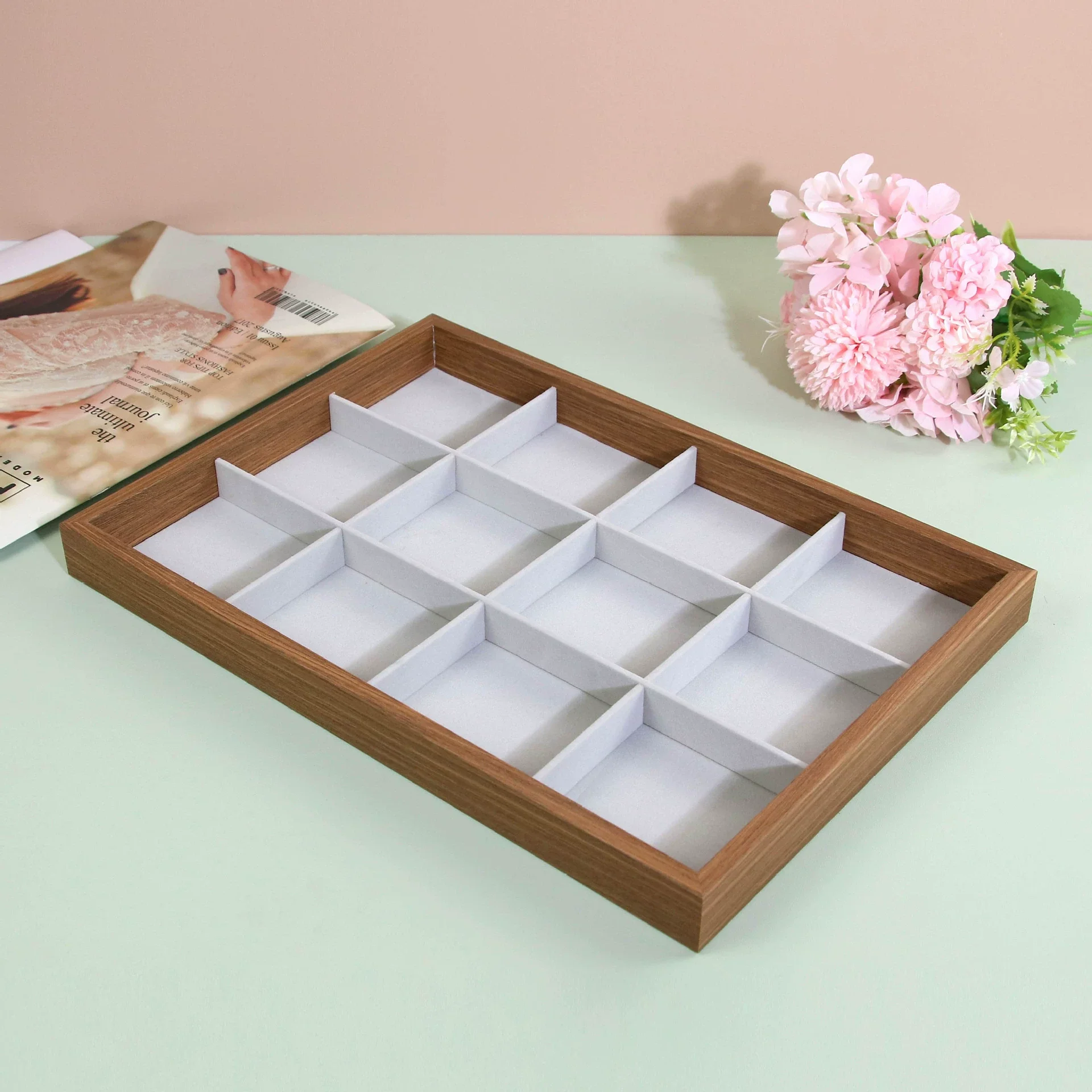 Jewelry Display Tray Rosewood Wood Flannel - Image 7