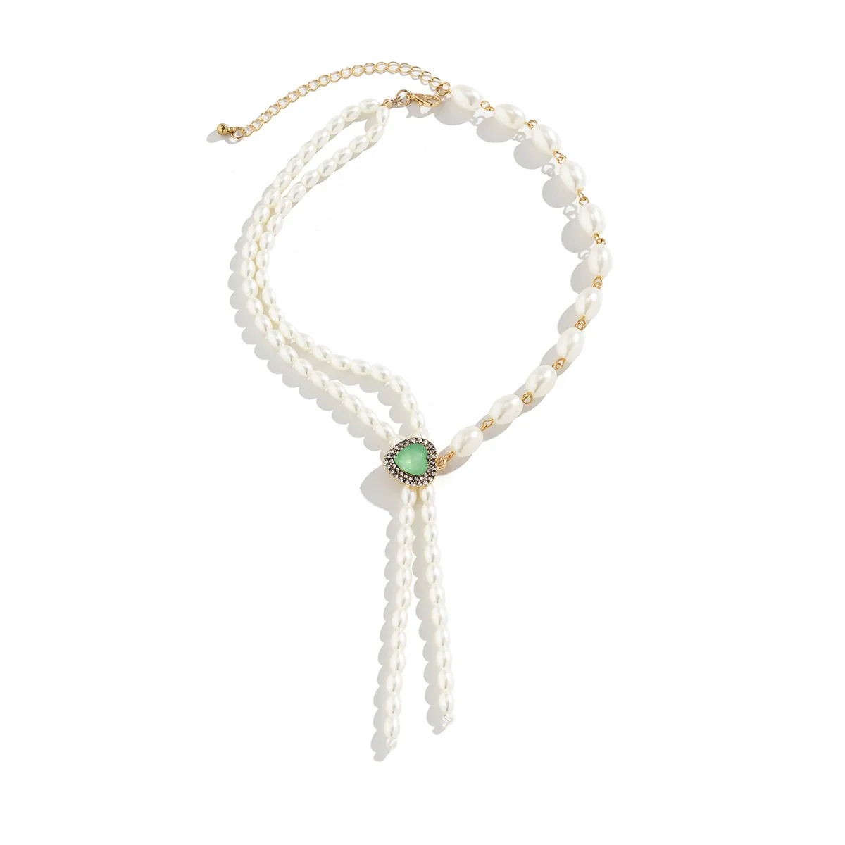 Jewelry Elegant Retro Asymmetric Imitation Pearl Tassel Heartshaped Alloy Geometric Electroplated Necklace For Women - Image 3