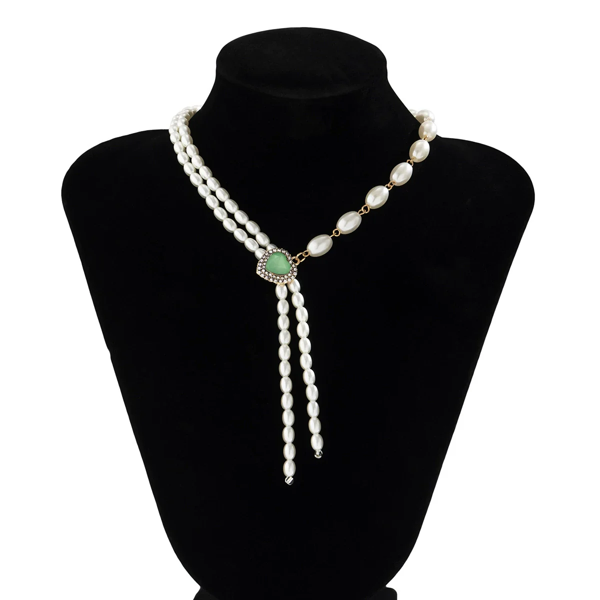 Jewelry Elegant Retro Asymmetric Imitation Pearl Tassel Heartshaped Alloy Geometric Electroplated Necklace For Women - Image 5