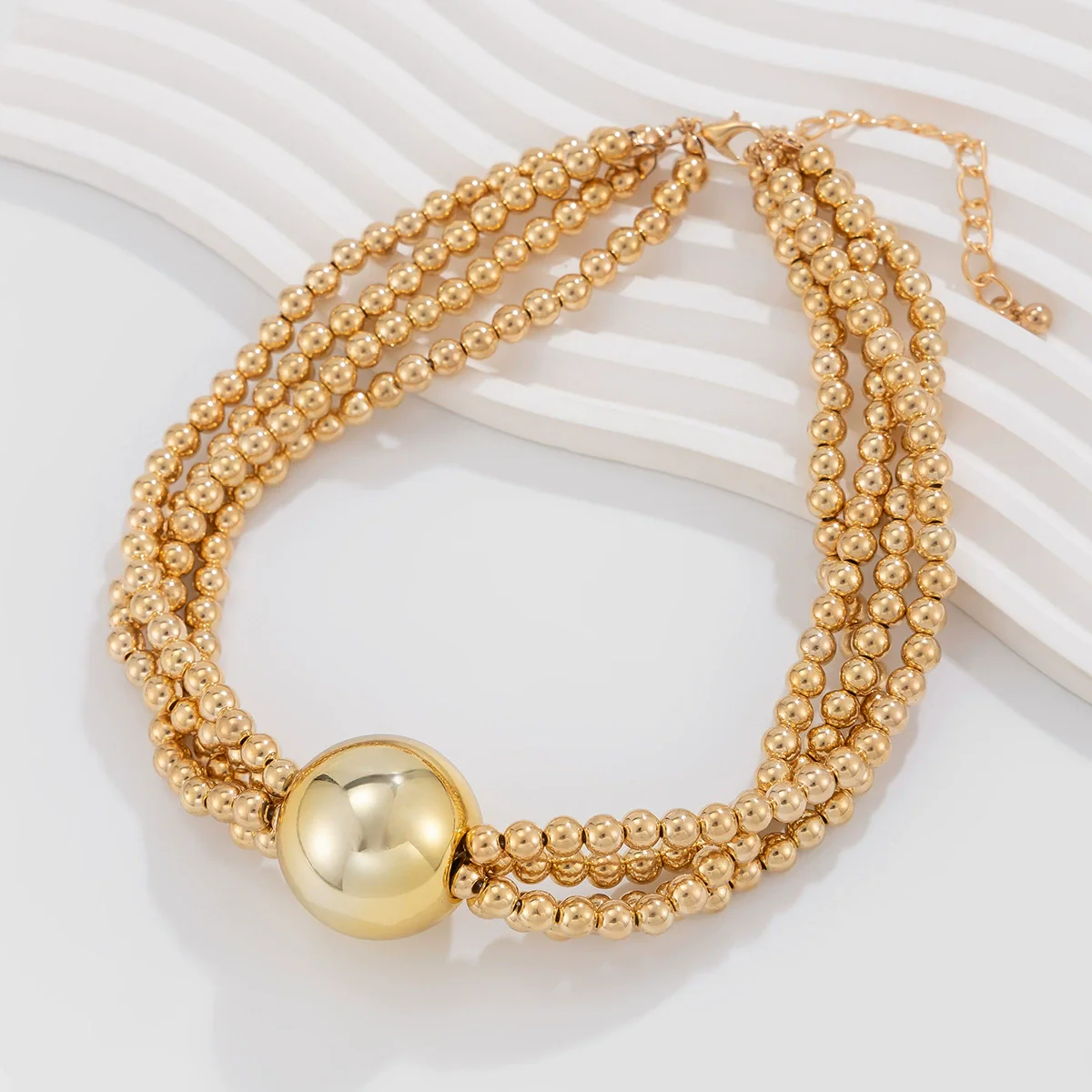 Jewelry Exaggerated Round Bead Pendant Clavicle Necklace Women Hiphop Trendy Metal Multilayered Imitation Pearl Ball Chain Electroplating Geometric Style - Image 4
