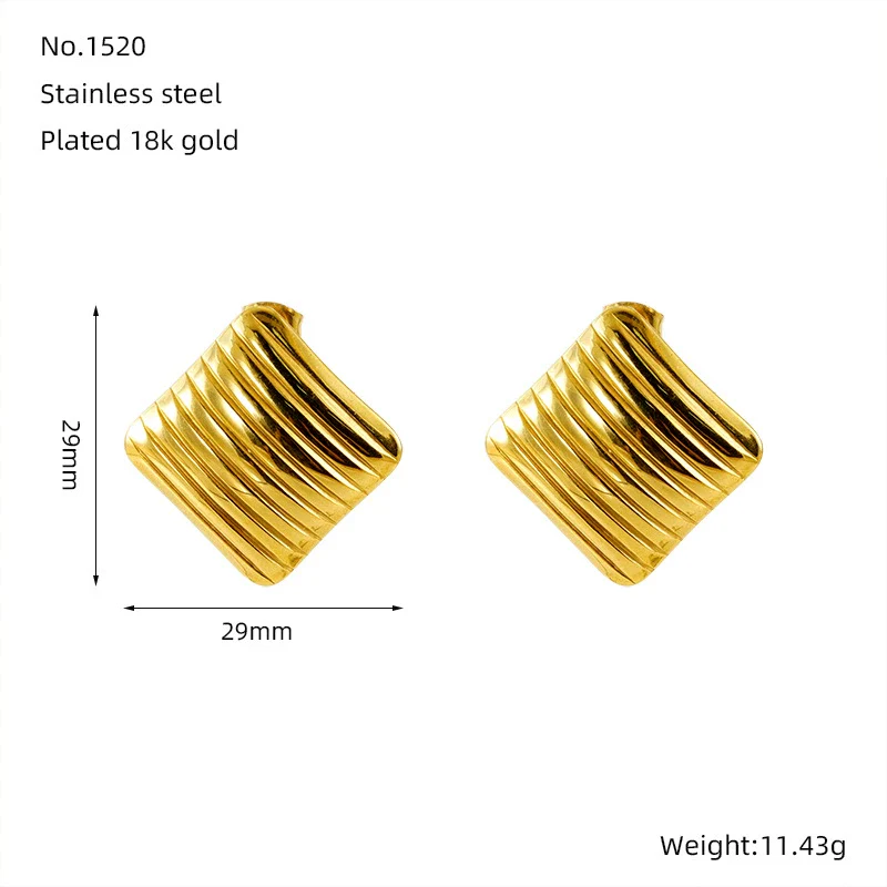 Jewelry Fashion Simple Geometric 316L Stainless Steel Earrings For Women With Electroplating And Wave Pattern - Image 4