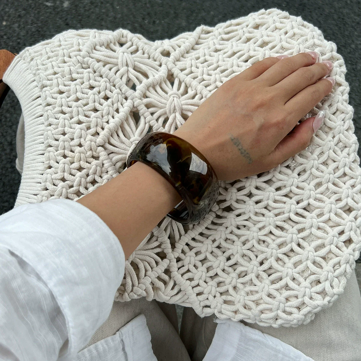 Jewelry Fashionable Retro Resin Asymmetrical Polygonal Elastic Handmade Bracelet - Image 10
