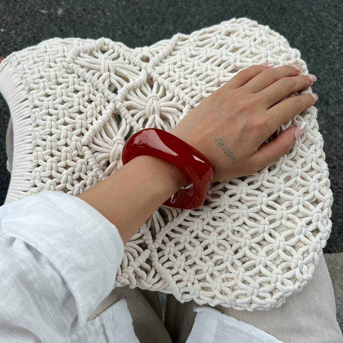 Jewelry Fashionable Retro Resin Asymmetrical Polygonal Elastic Handmade Bracelet - Image 12