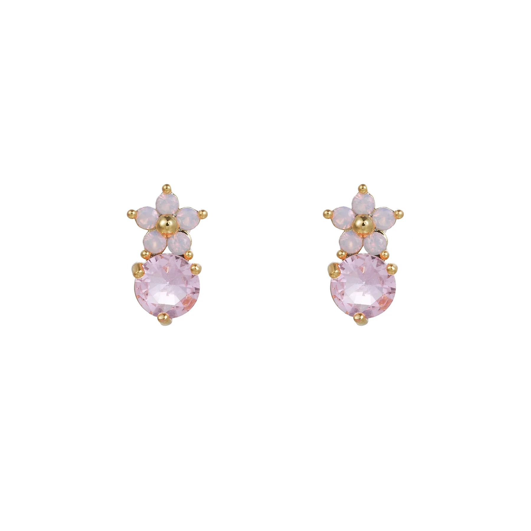 Jewelry Flower Stud Earrings Brass Inlaid Zircon - Image 5
