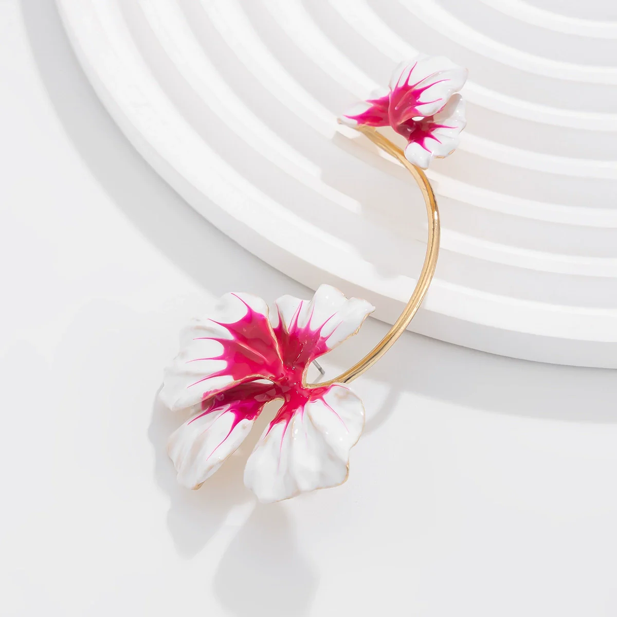 Jewelry Folding Pink Petal Earrings Iron Dripping Oil Flower Style Electroplating For Women - Image 4