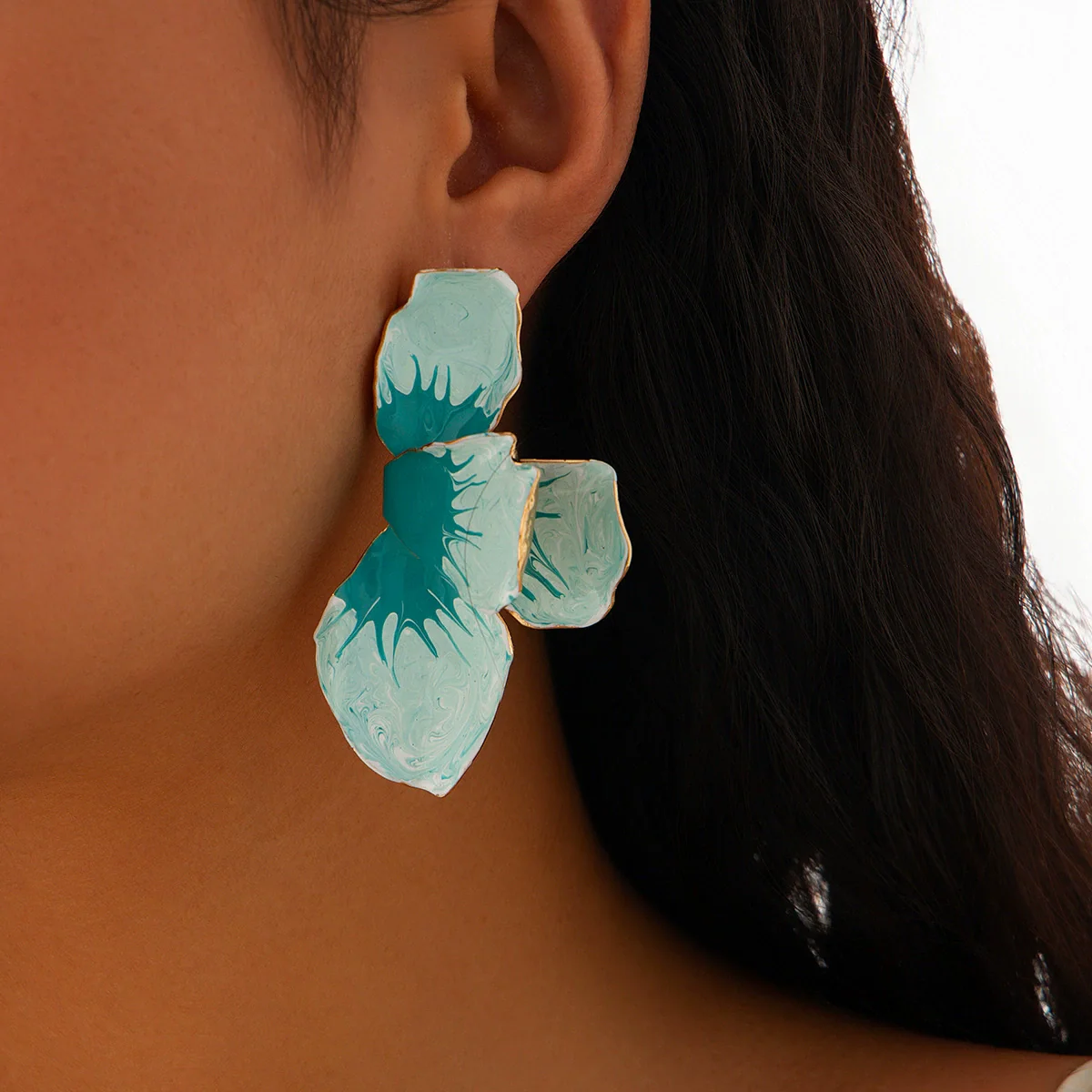 Jewelry Folding Pink Petal Earrings Iron Dripping Oil Flower Style Electroplating For Women - Image 6