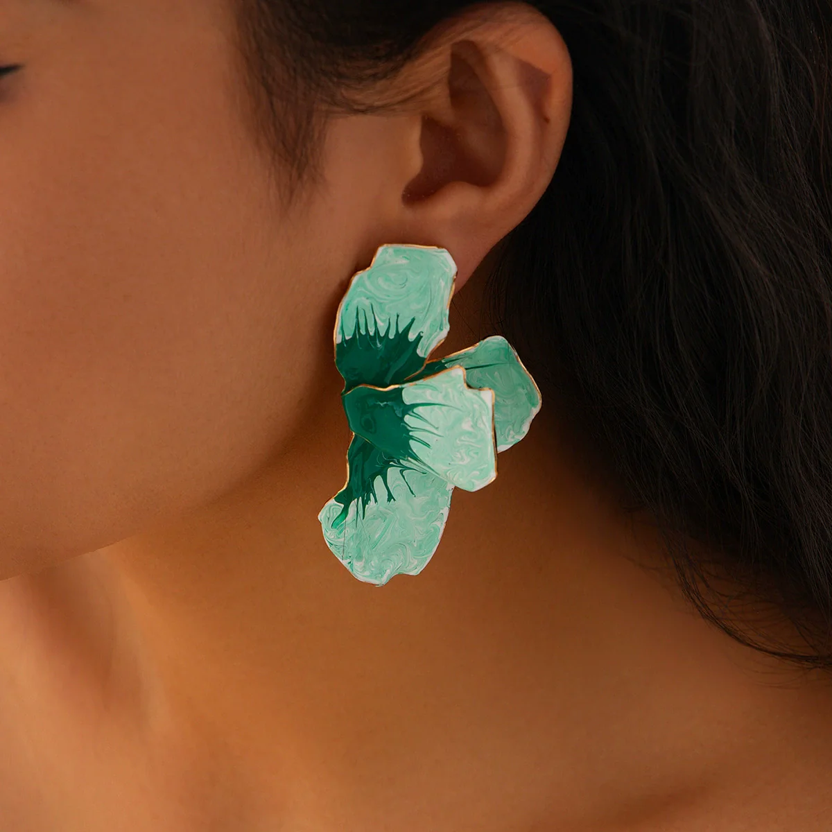 Jewelry Folding Pink Petal Earrings Iron Dripping Oil Flower Style Electroplating For Women - Image 7