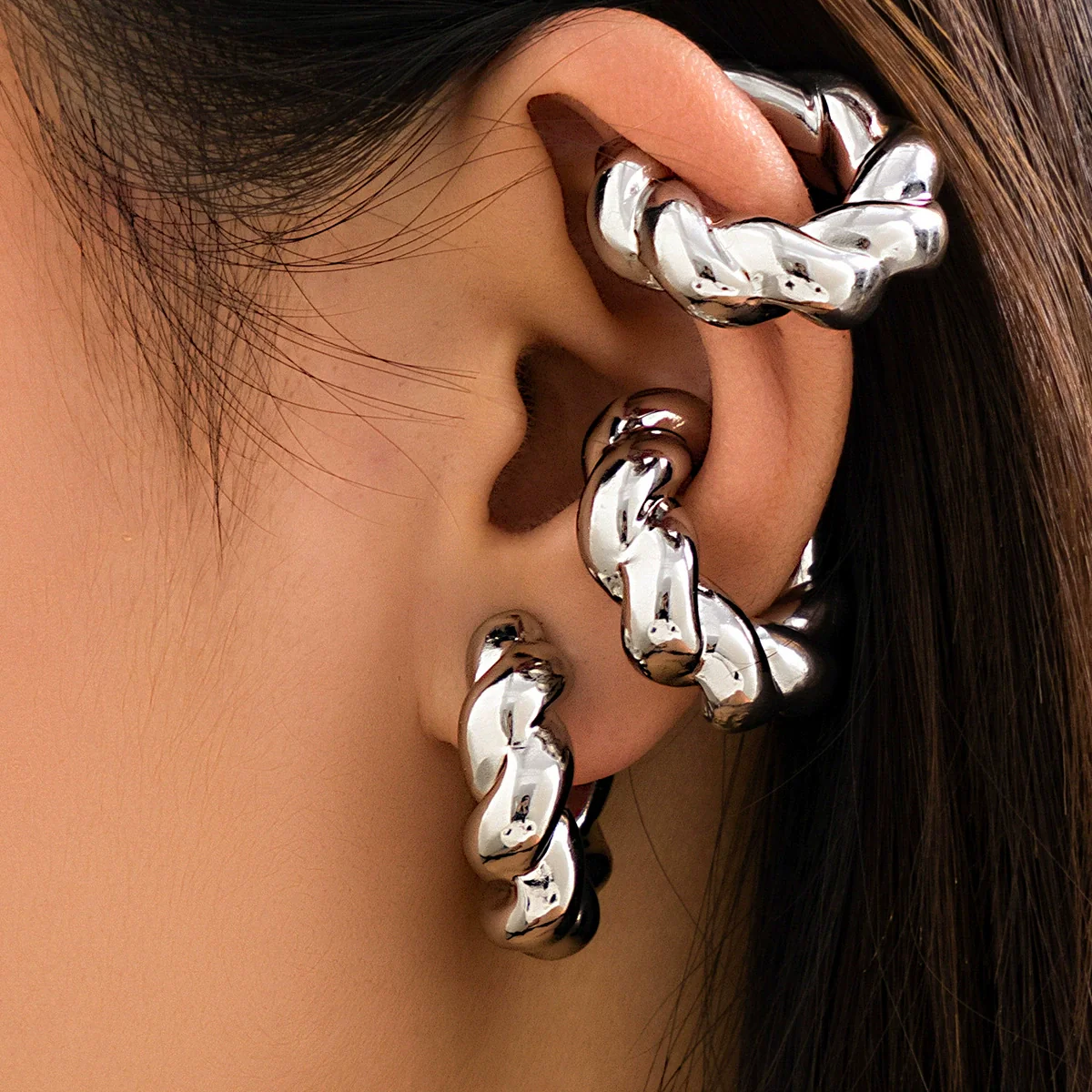 Jewelry Geometric Ccb Metal Thread Striped Electroplated Ear Clip For Women - Image 2