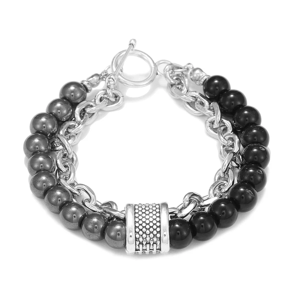 Jewelry Geometric Punk Style Frosted Artificial Crystal Alloy Men's Bracelet With Polishing - Image 7