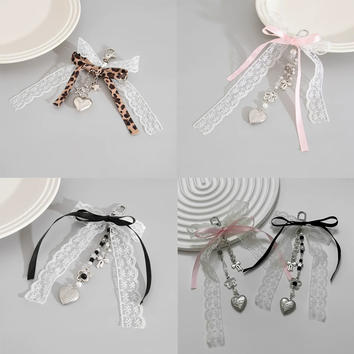 Jewelry Girl's Bow Ribbon Bag Accessories Alloy Love Pendant Pin Handmade With Beads And Love Water Drops Bells Pattern - Image 2