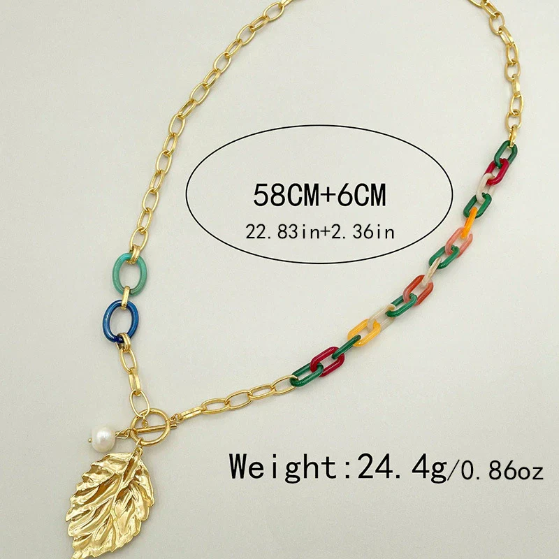 Jewelry Gold Plated Acrylic Stitching Leaf Bone Chain Necklace And Bracelet Electroplating - Image 6