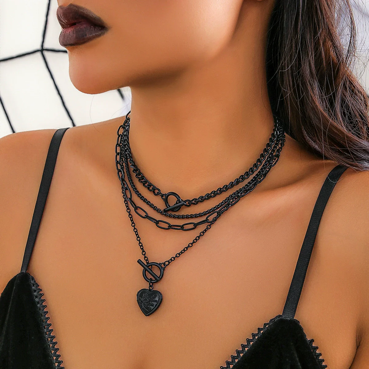 Jewelry Hip Hop Beaded Necklace Zinc Alloy Heart Geometric Electroplating For Women - Image 10
